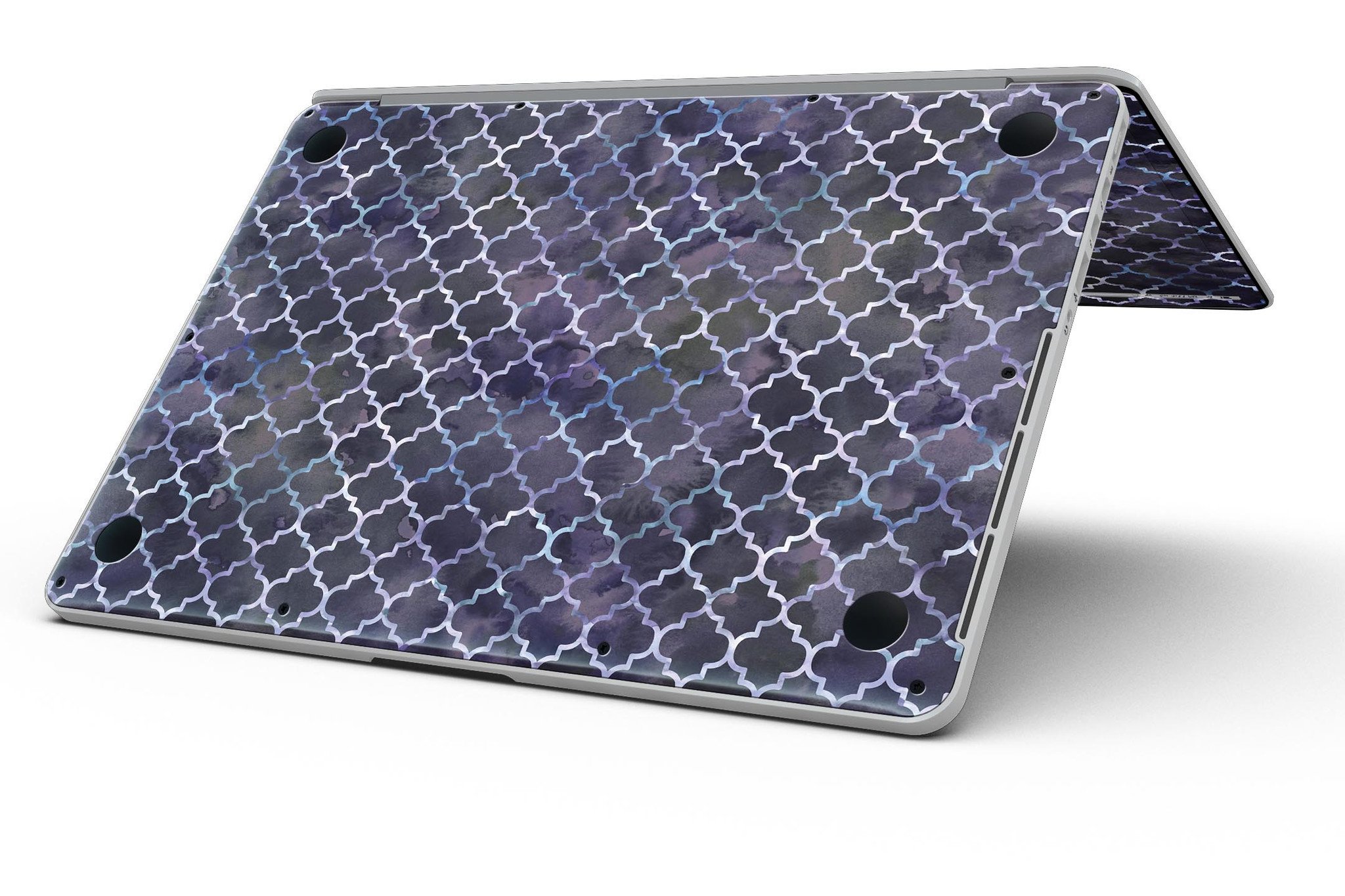 Deep Purple Watercolor Quatrefoil skin for MacBook Pro with Retina Display, showcasing vibrant colors and intricate design.