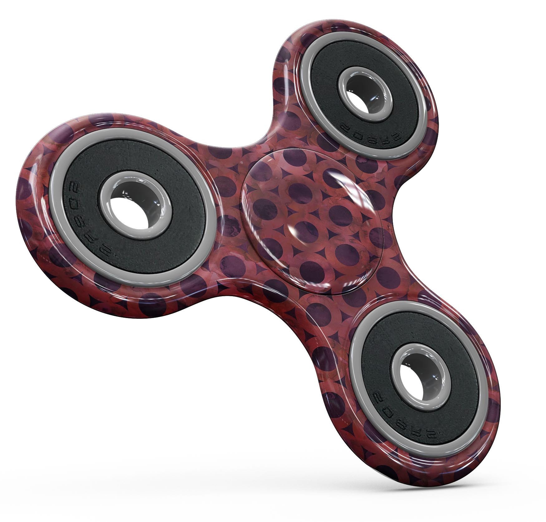 Deep Red Watercolor Ring Pattern Skin-Kit for fidget spinner, showcasing vibrant colors and intricate design.