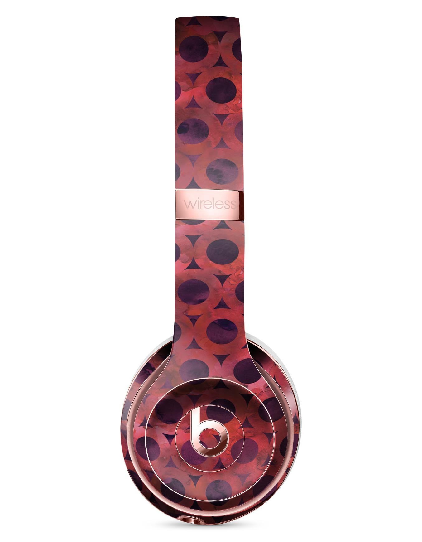 Deep Red Watercolor Skin Kit for Beats by Dre Solo 3 Wireless Headphones, showcasing vibrant colors and precise cutouts.