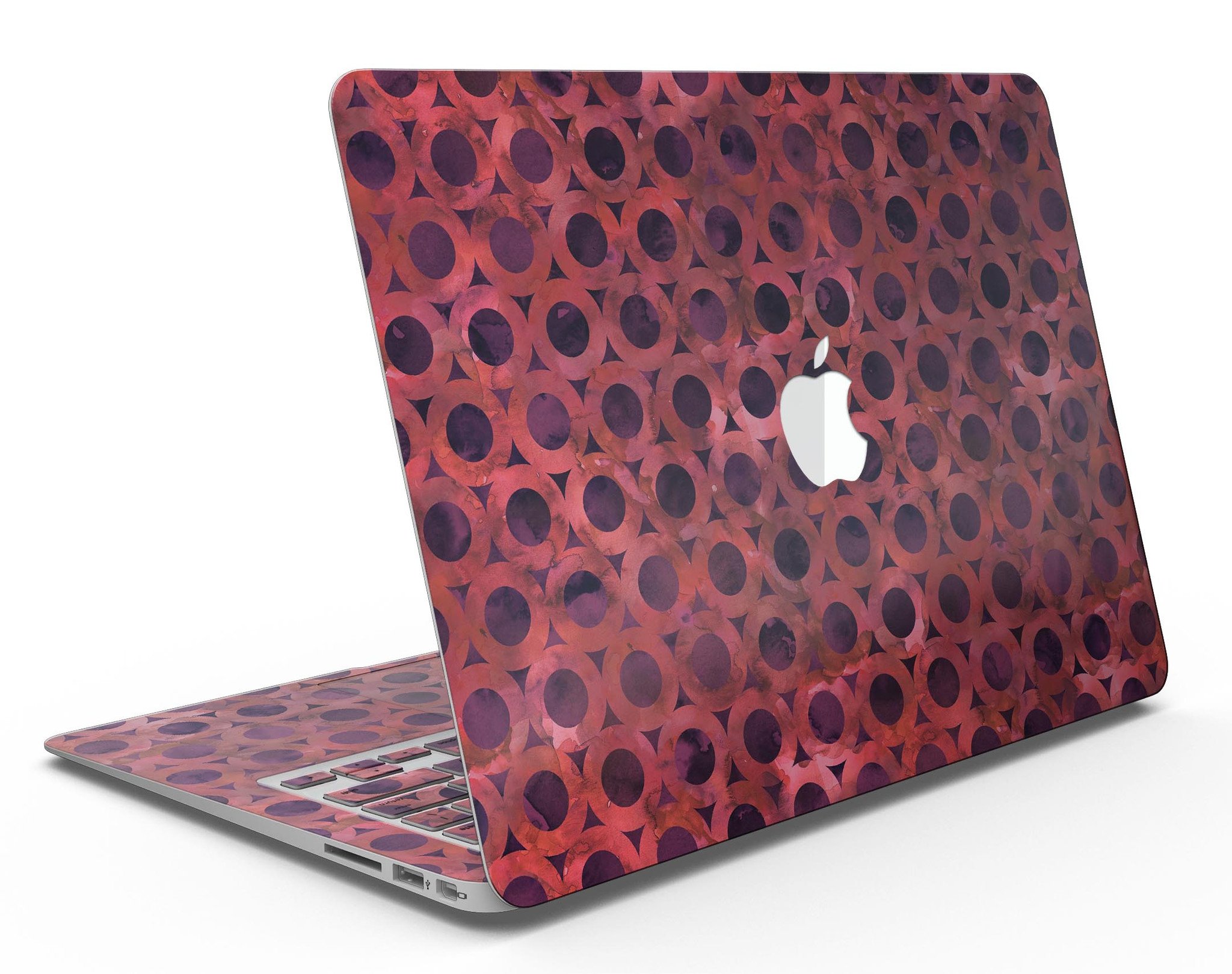 Deep Red Watercolor Ring Pattern skin for MacBook Air, showcasing vibrant colors and intricate design.