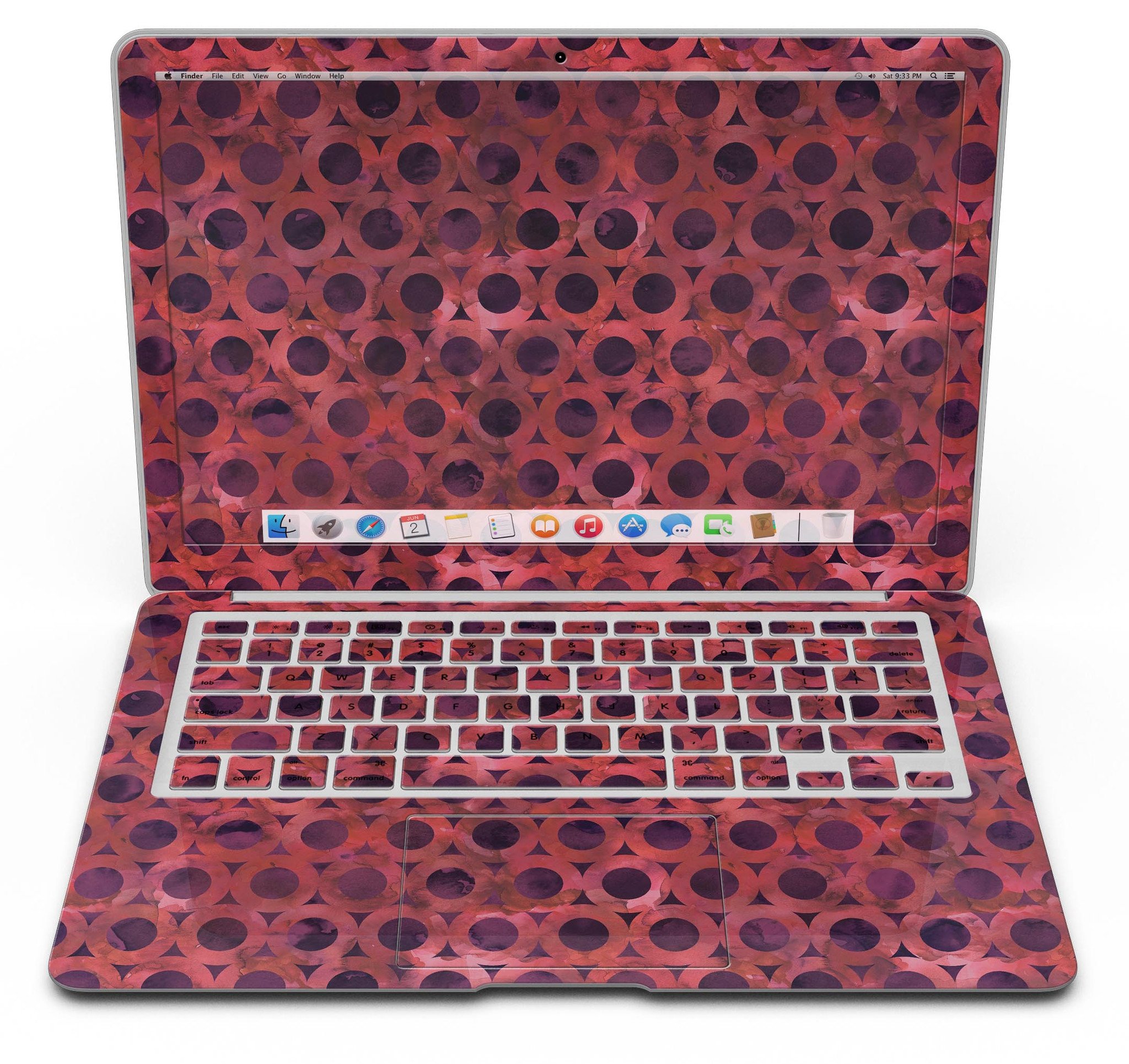 Deep Red Watercolor Ring Pattern skin for MacBook Air, showcasing vibrant colors and intricate design.