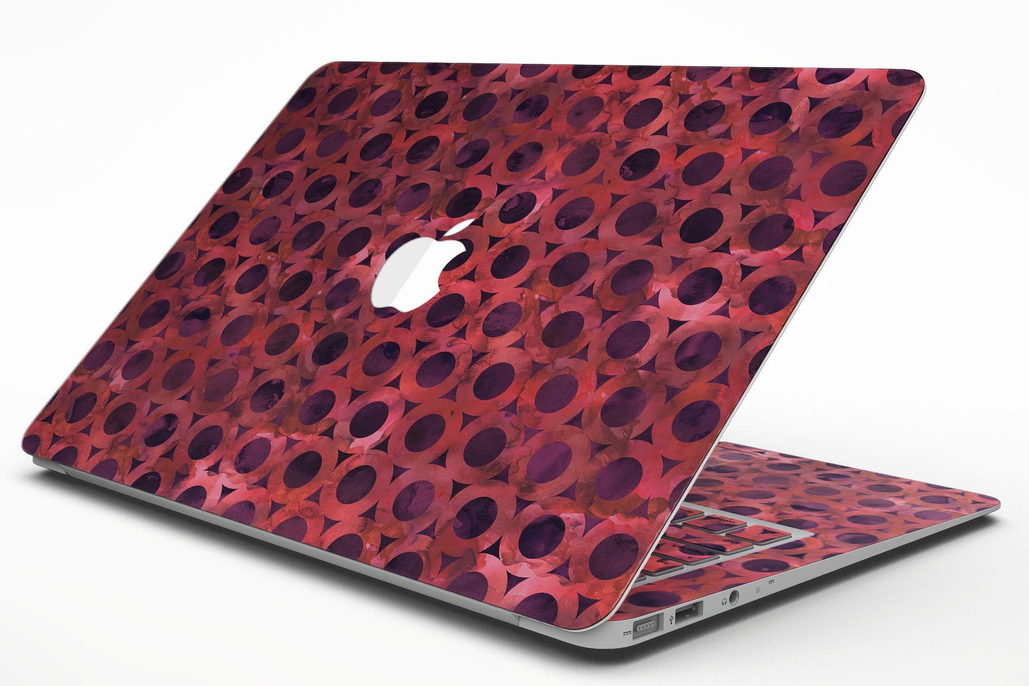 Deep Red Watercolor Ring Pattern skin for MacBook Air, showcasing vibrant colors and intricate design.