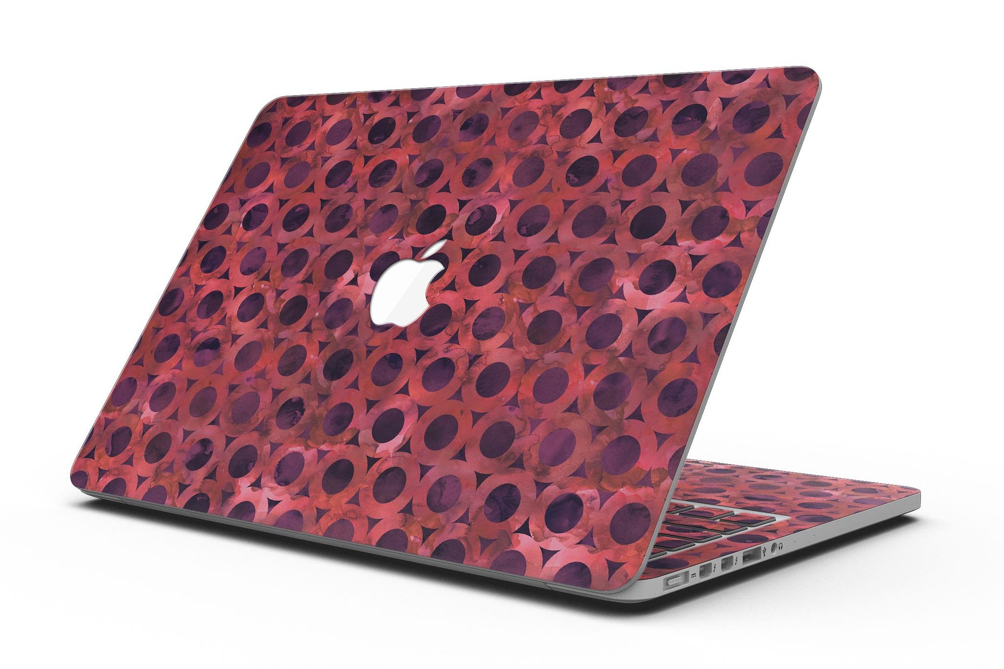 Deep Red Watercolor Ring Pattern skin for MacBook Pro with Retina Display, showcasing vibrant colors and unique design.