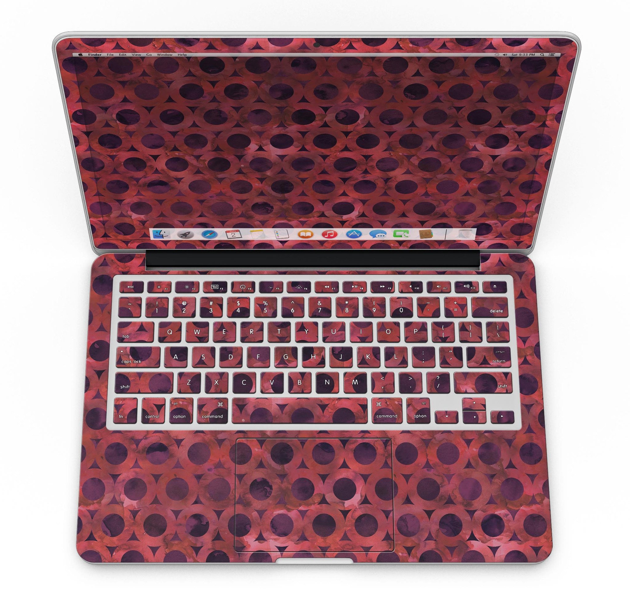 Deep Red Watercolor Ring Pattern skin for MacBook Pro with Retina Display, showcasing vibrant colors and unique design.