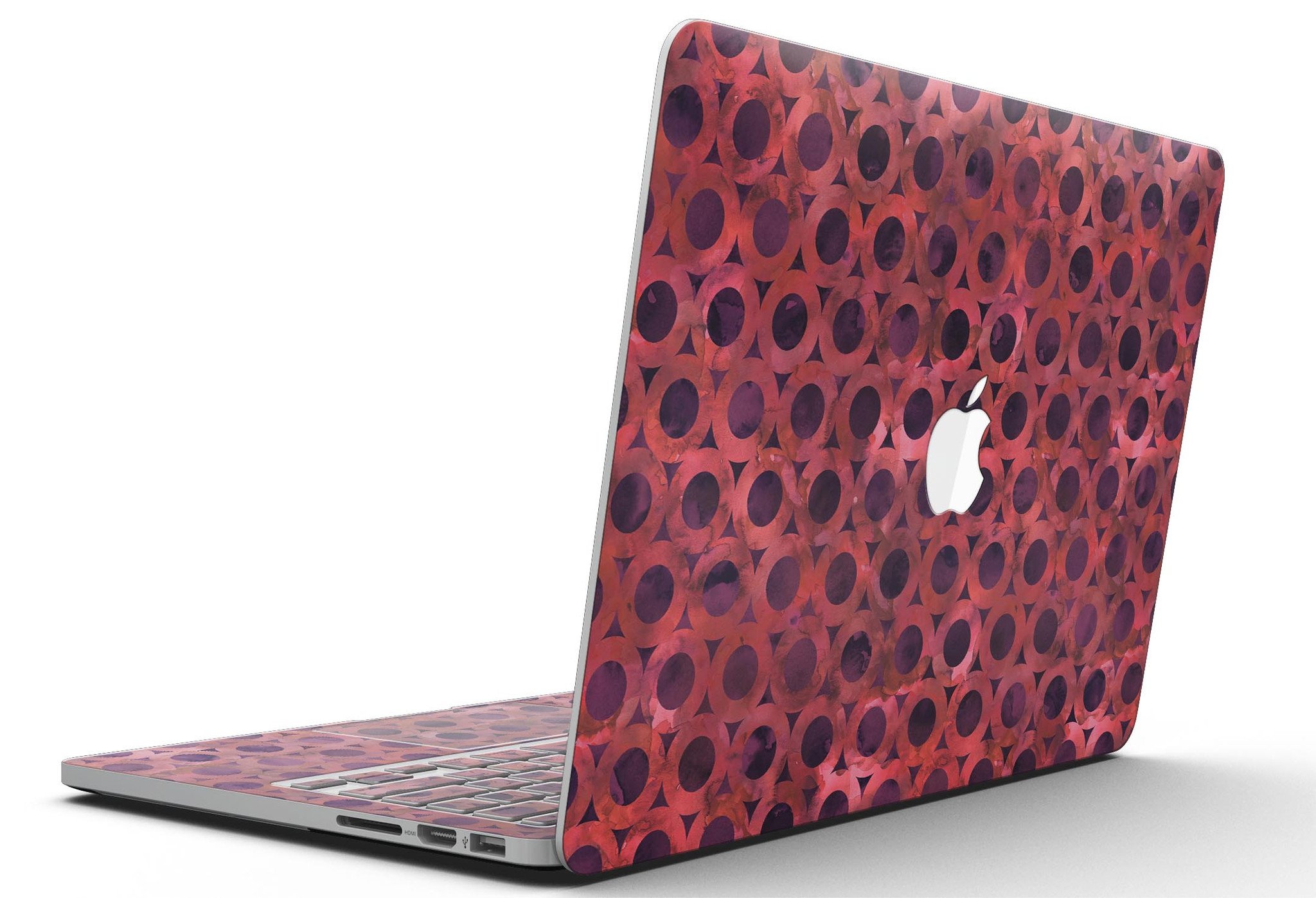 Deep Red Watercolor Ring Pattern skin for MacBook Pro with Retina Display, showcasing vibrant colors and unique design.