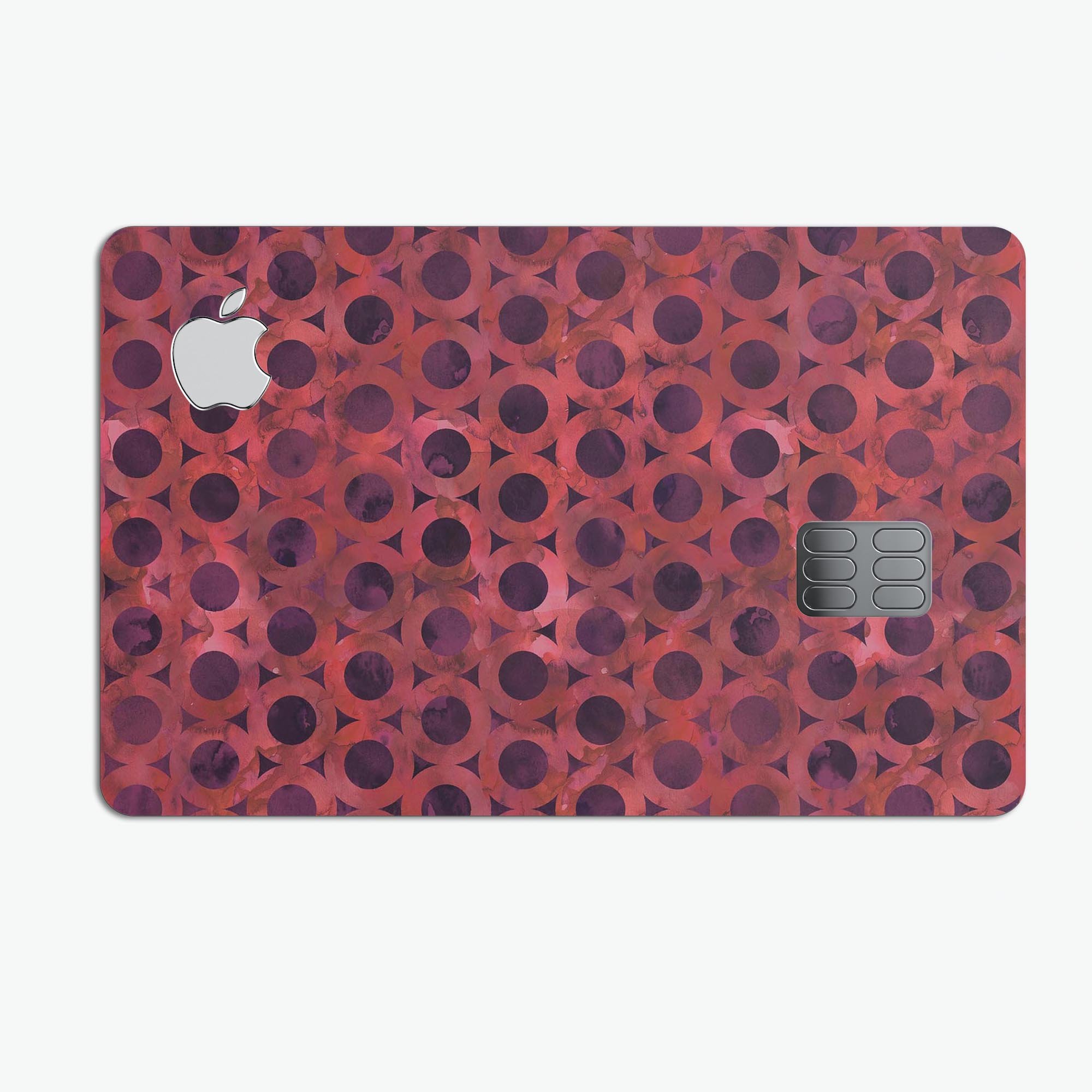 Deep Red Watercolor Ring Pattern decal skin for Apple Card, showcasing vibrant colors and intricate design.