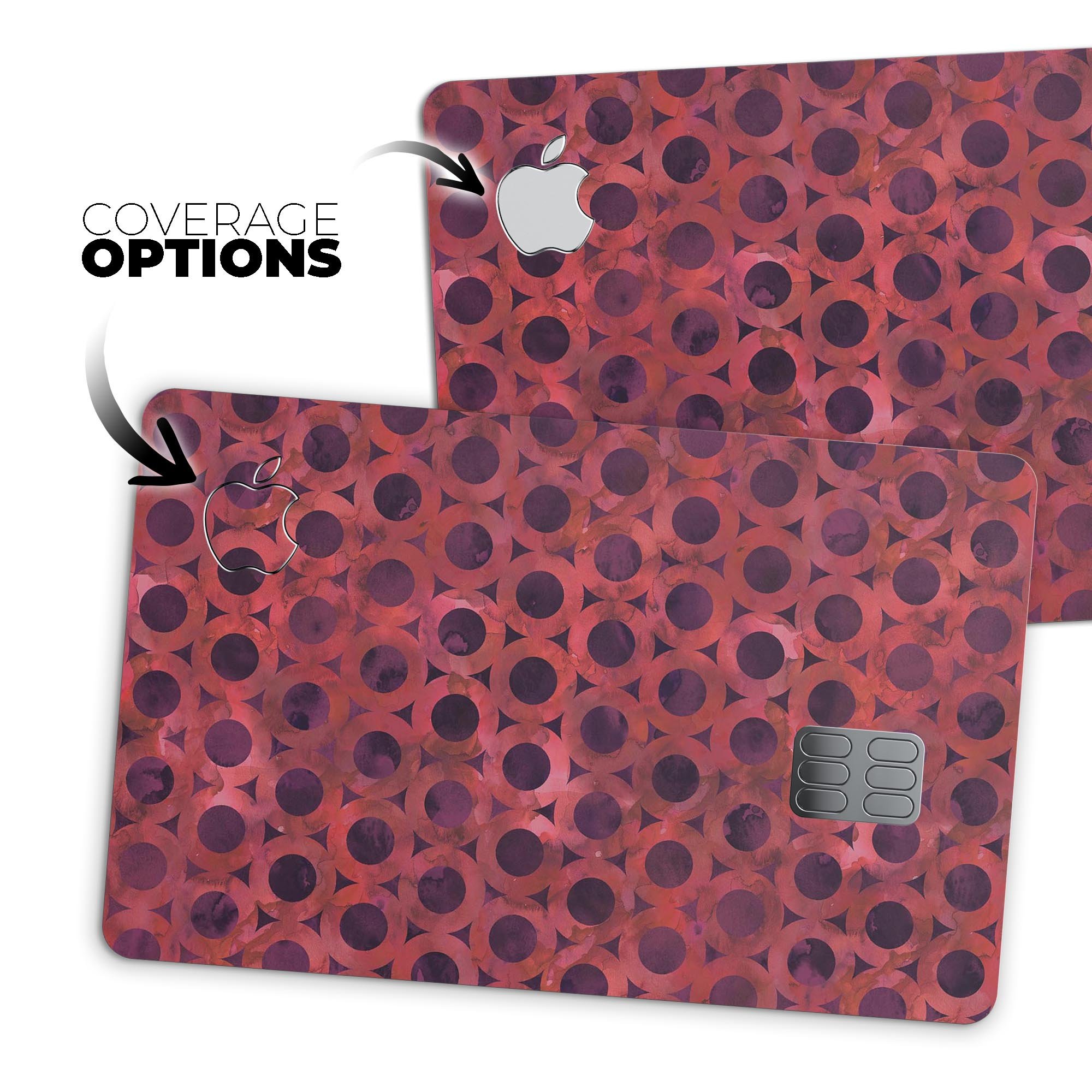 Deep Red Watercolor Ring Pattern decal skin for Apple Card, showcasing vibrant colors and intricate design.