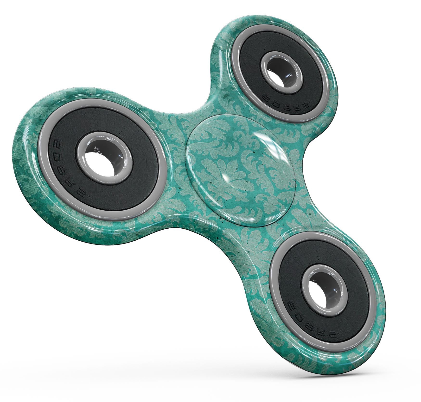 Deep Teal Luxury Pattern Full-Body Fidget Spinner Skin-Kit showcasing a vibrant teal design with intricate patterns, perfect for personalizing your fidget spinner.