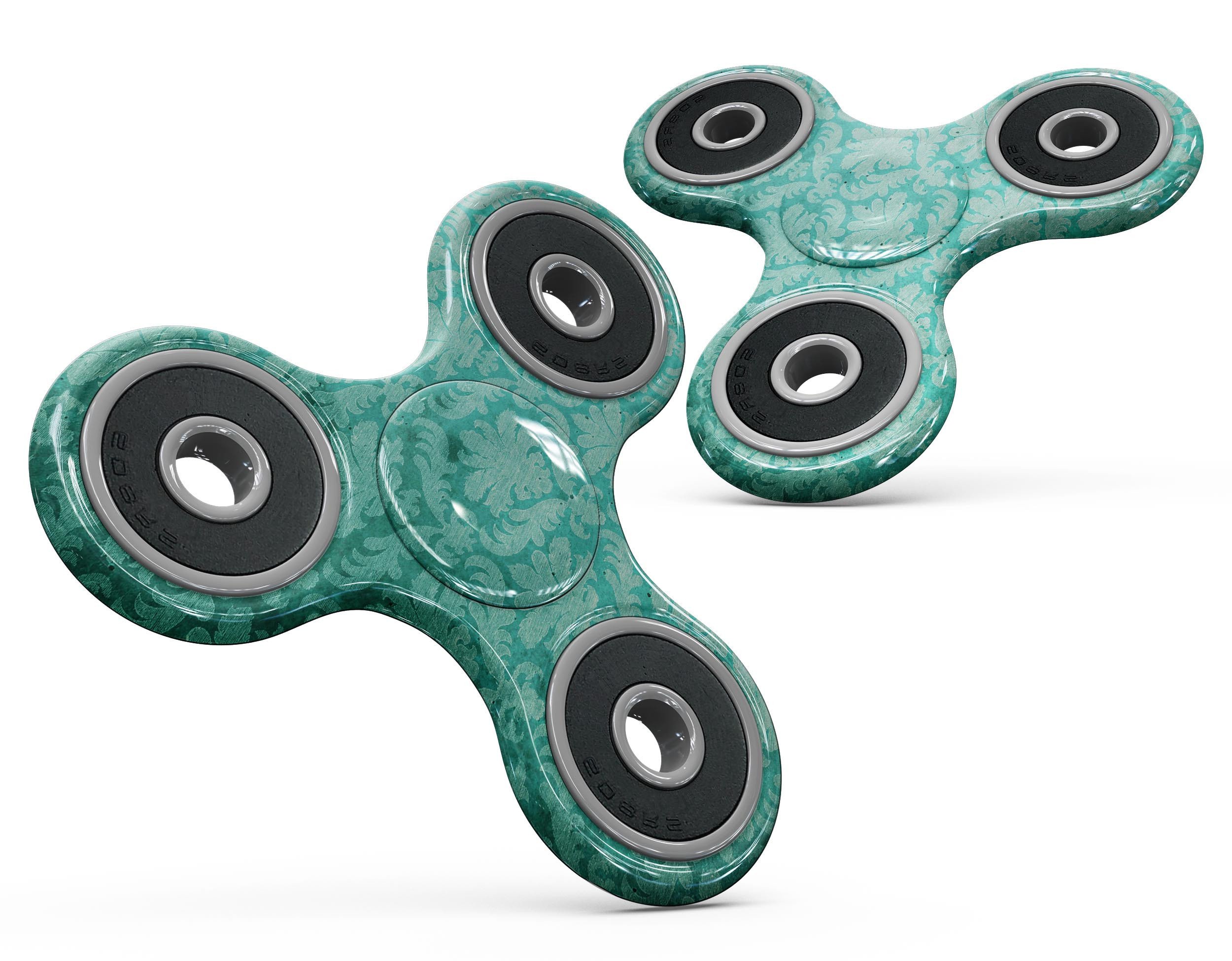 Deep Teal Luxury Pattern Full-Body Fidget Spinner Skin-Kit showcasing a vibrant teal design with intricate patterns, perfect for personalizing your fidget spinner.