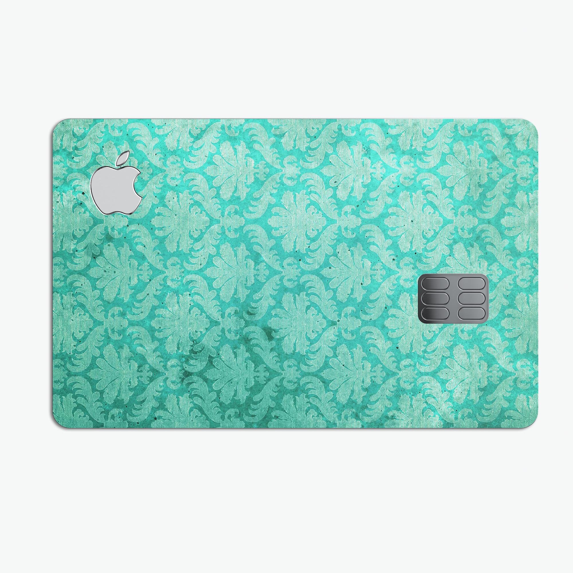 Deep Teal Luxury Pattern decal skin for Apple Card, showcasing premium vinyl material and elegant design.
