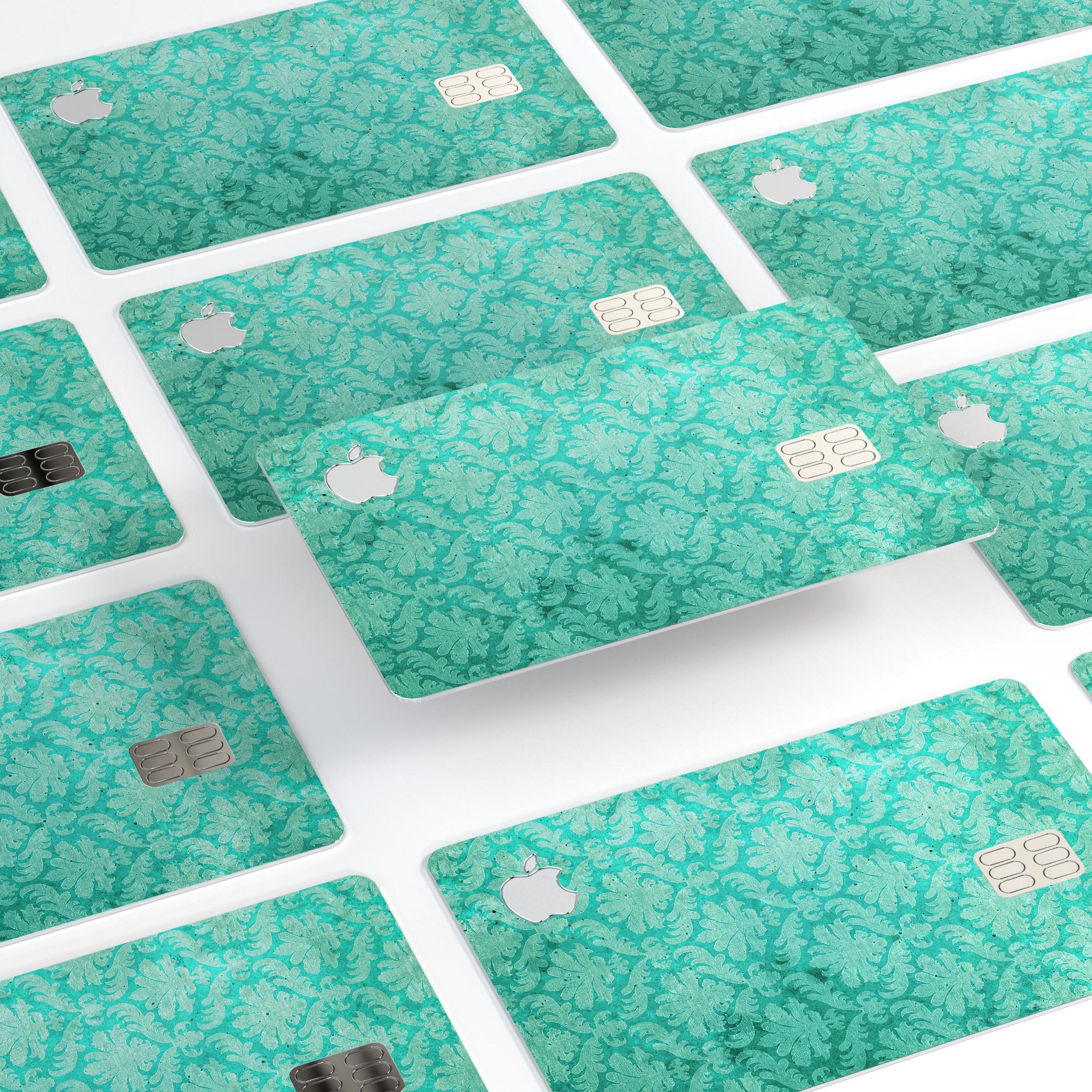 Deep Teal Luxury Pattern decal skin for Apple Card, showcasing premium vinyl material and elegant design.