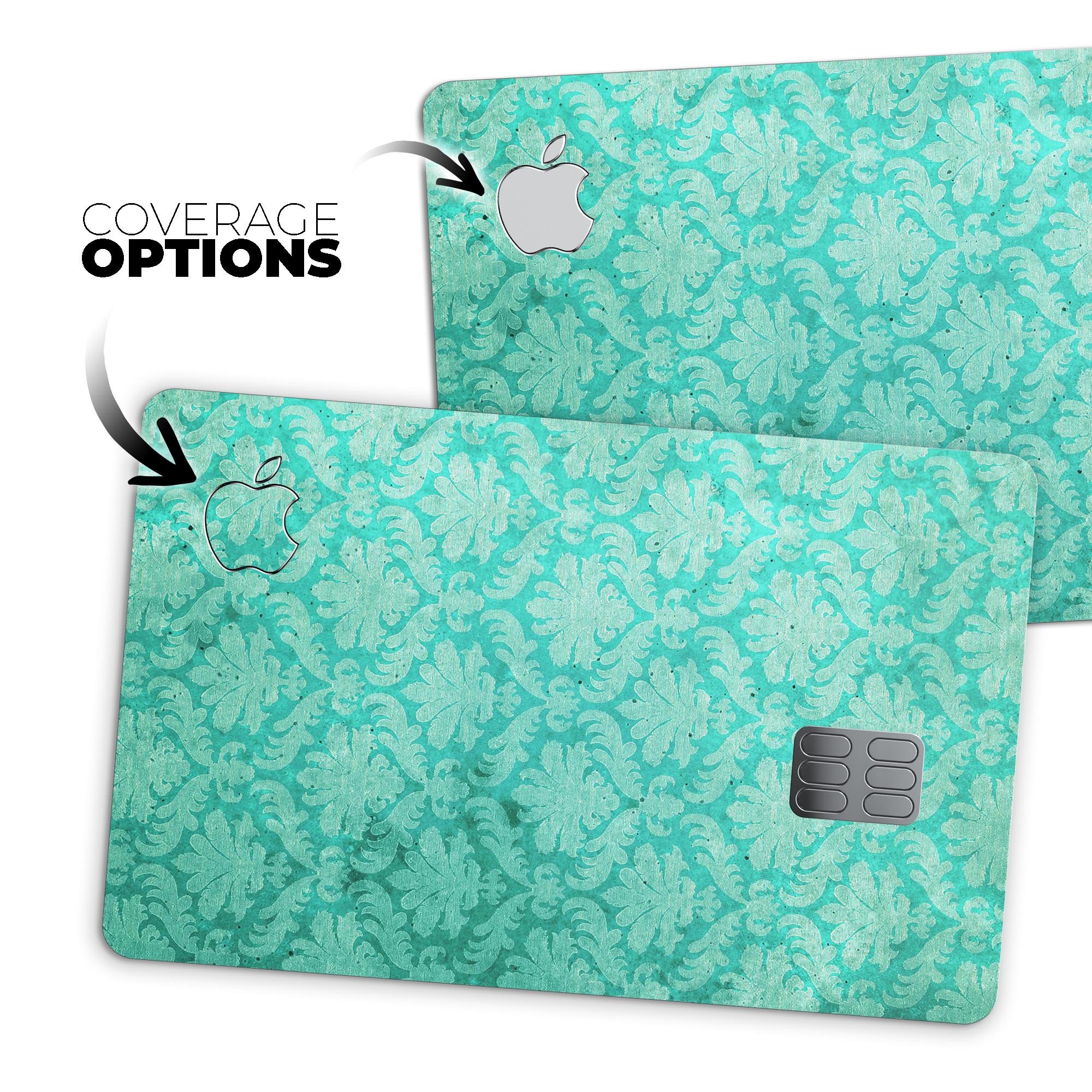 Deep Teal Luxury Pattern decal skin for Apple Card, showcasing premium vinyl material and elegant design.