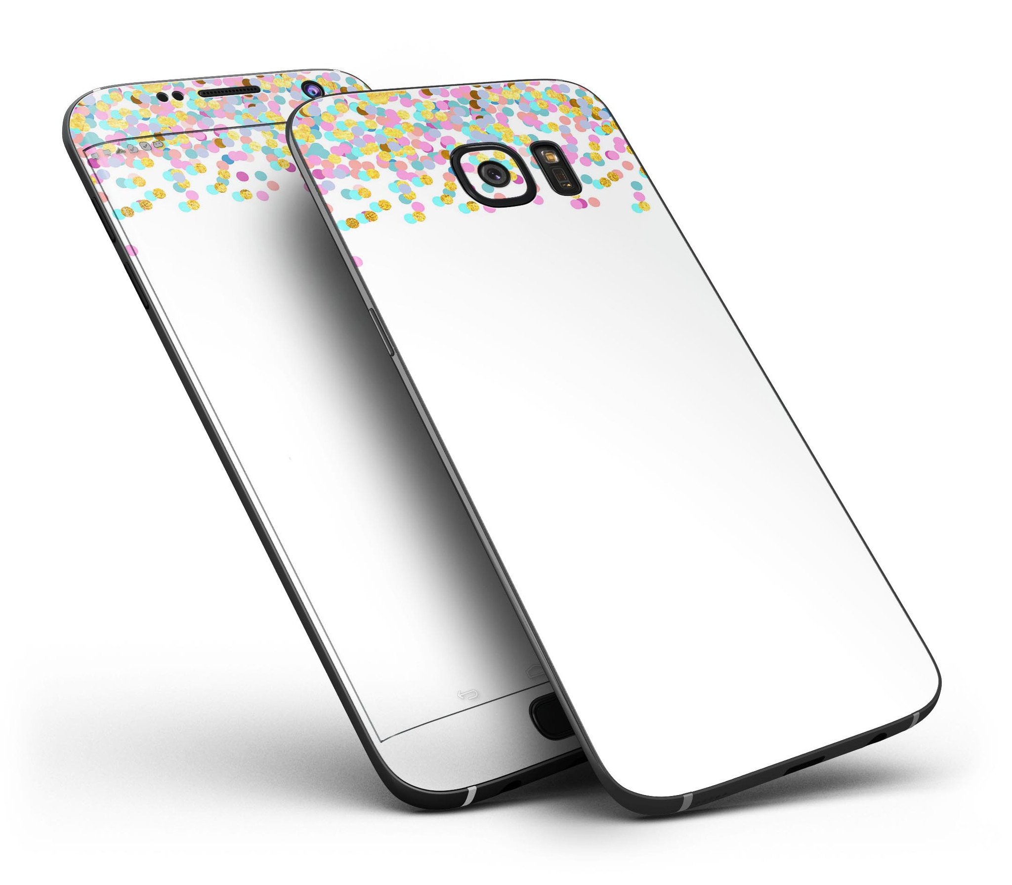 Descending Multicolor Micro Dots skin kit for Samsung Galaxy S7 and S7 Edge, showcasing vibrant colors and premium vinyl material.