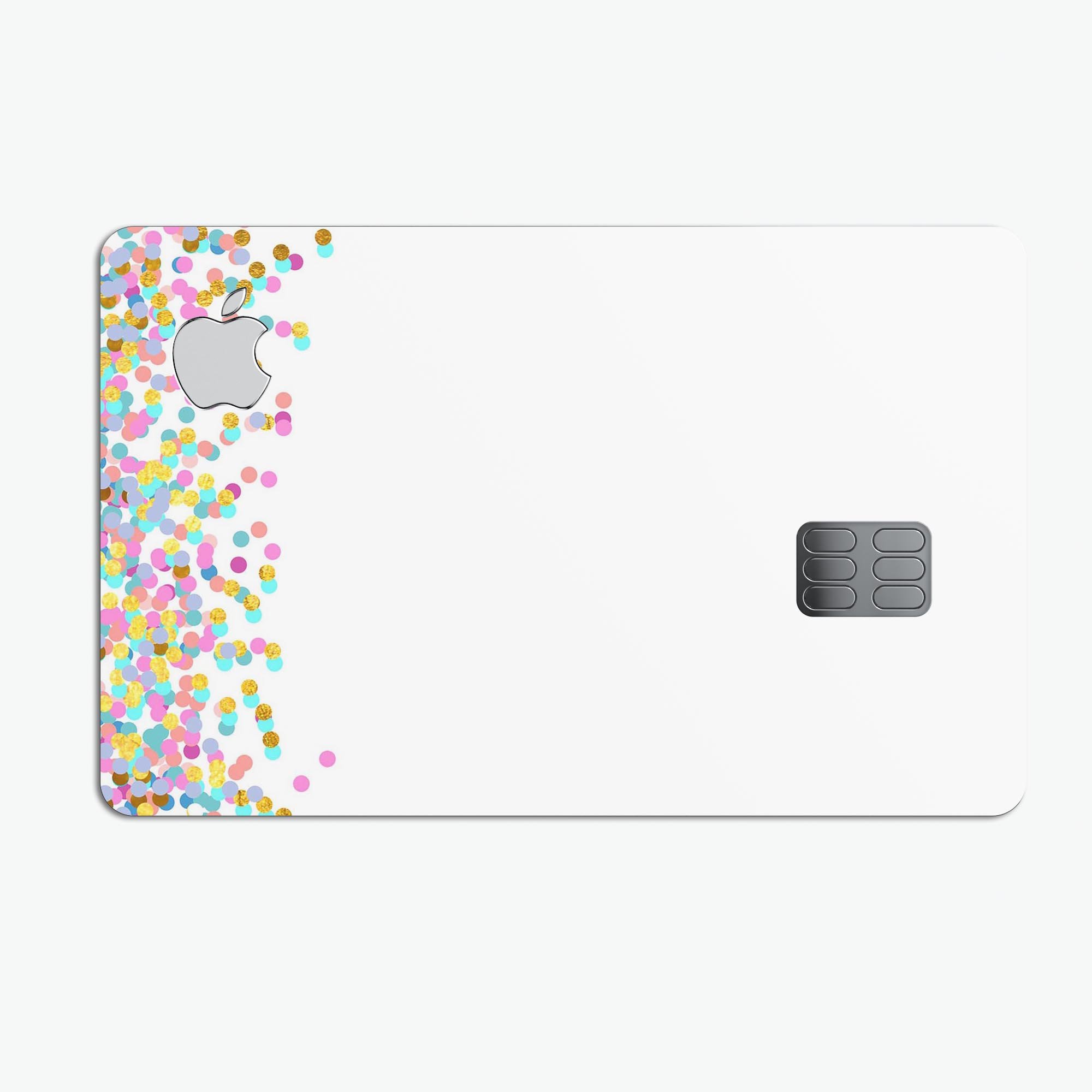 Premium protective decal skin-kit for Apple Card featuring descending multicolor micro dots design.