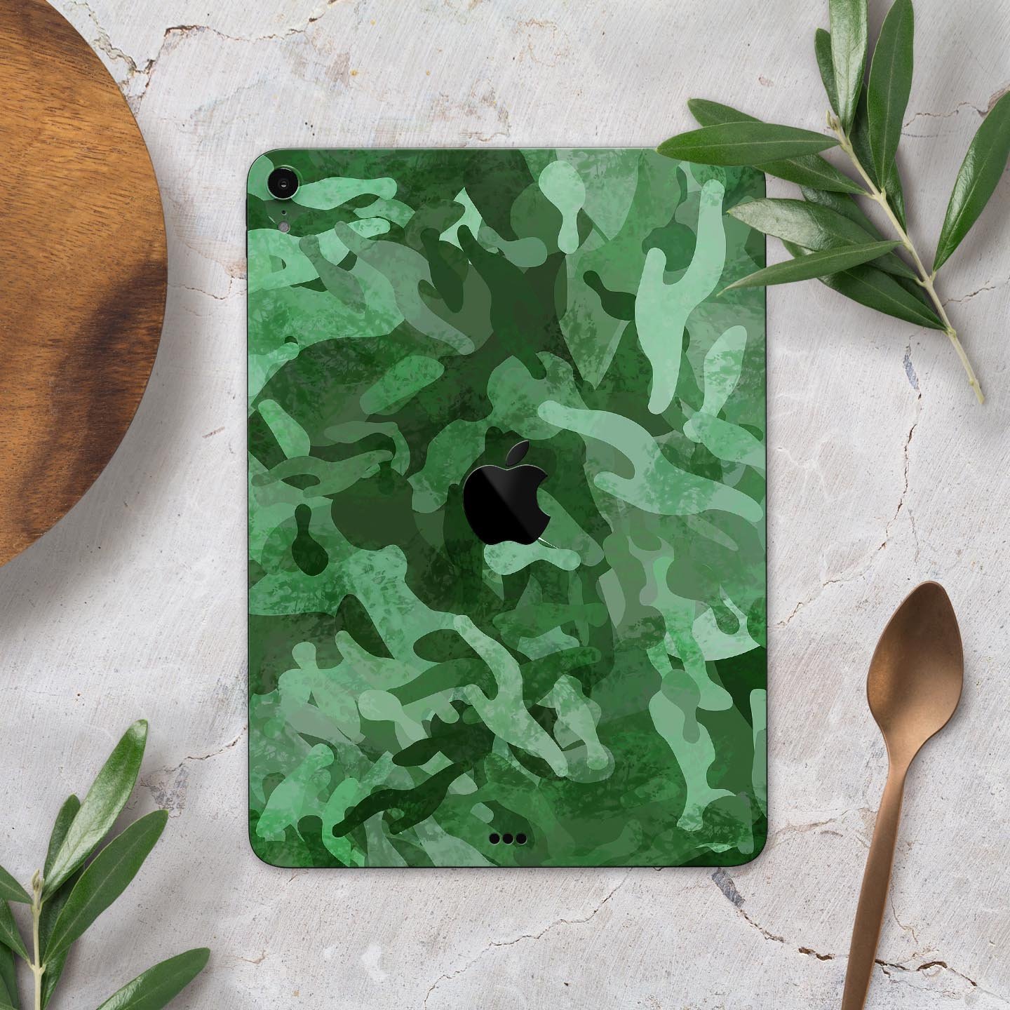 Desert Green Camouflage V2 skin decal for Apple iPad, showcasing its unique design and premium quality materials.