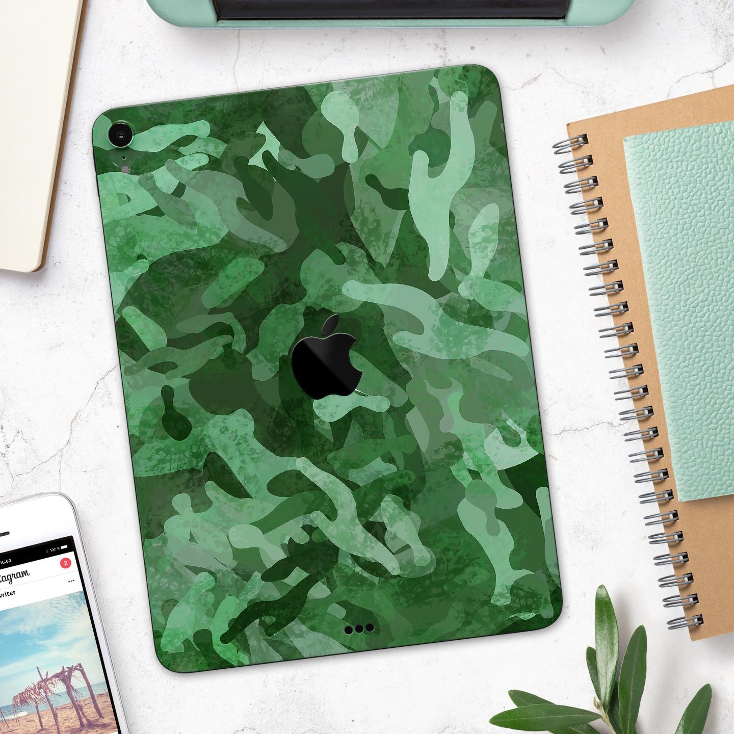 Desert Green Camouflage V2 skin decal for Apple iPad, showcasing its unique design and premium quality materials.