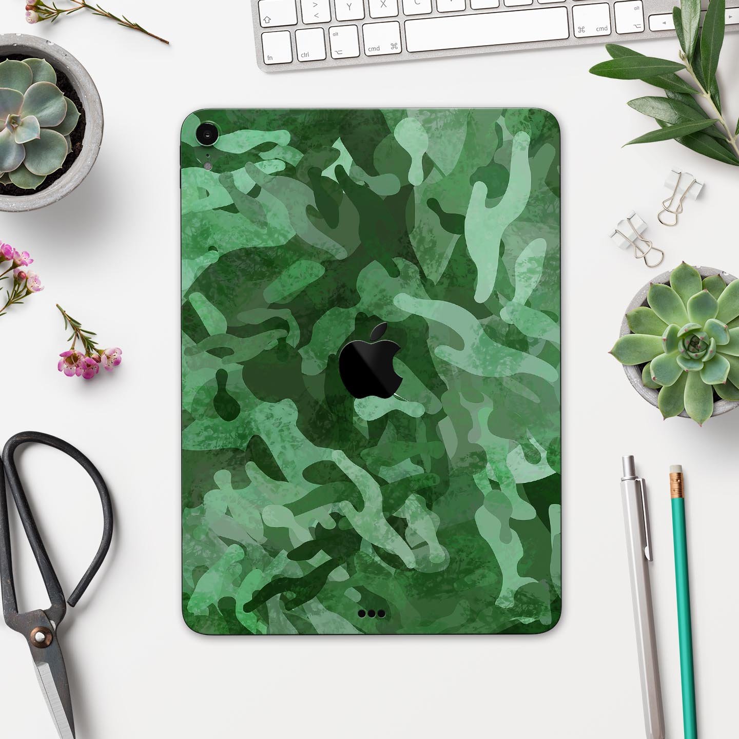 Desert Green Camouflage V2 skin decal for Apple iPad, showcasing its unique design and premium quality materials.