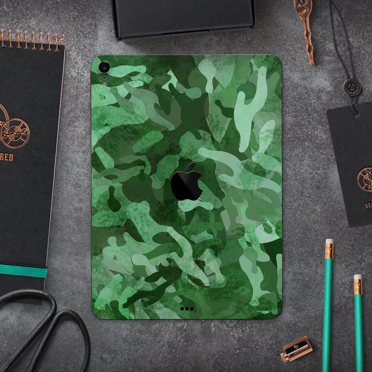 Desert Green Camouflage V2 skin decal for Apple iPad, showcasing its unique design and premium quality materials.