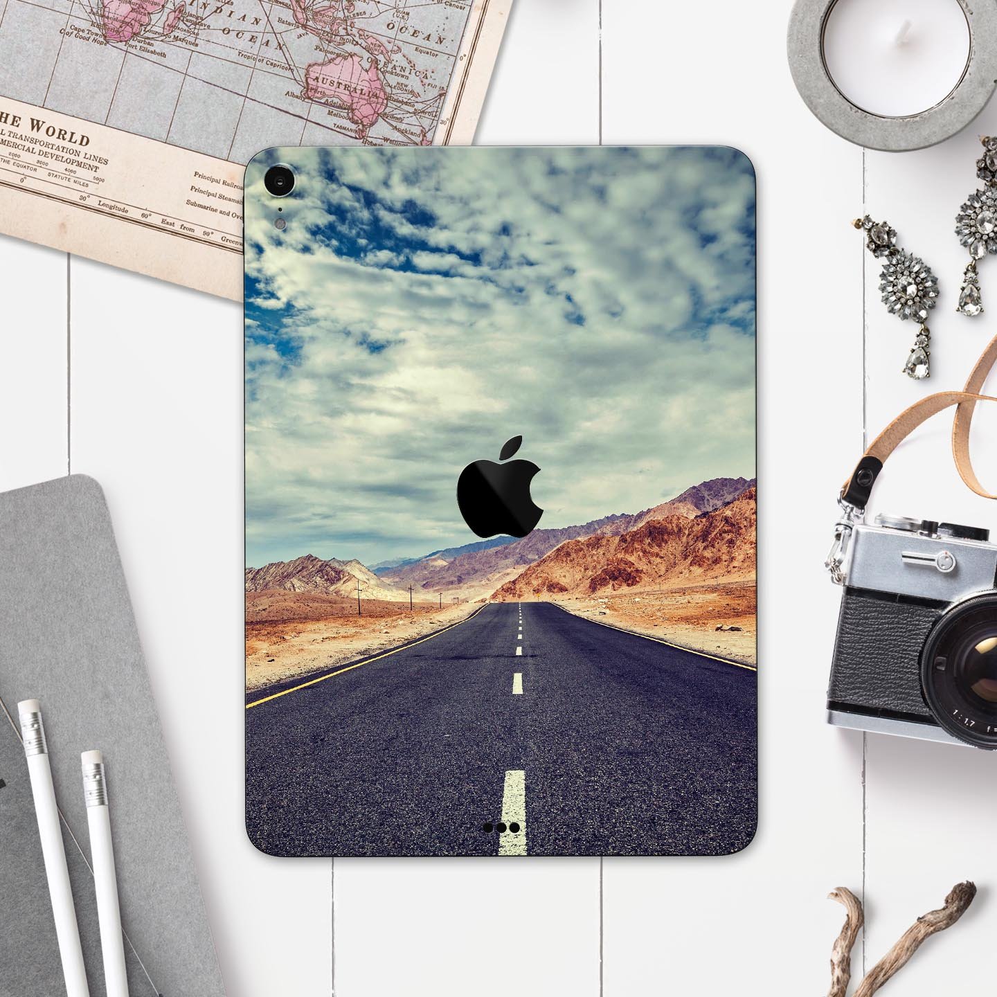 Desert Road full body skin decal for Apple iPad Pro, showcasing vibrant design and premium 3M material.