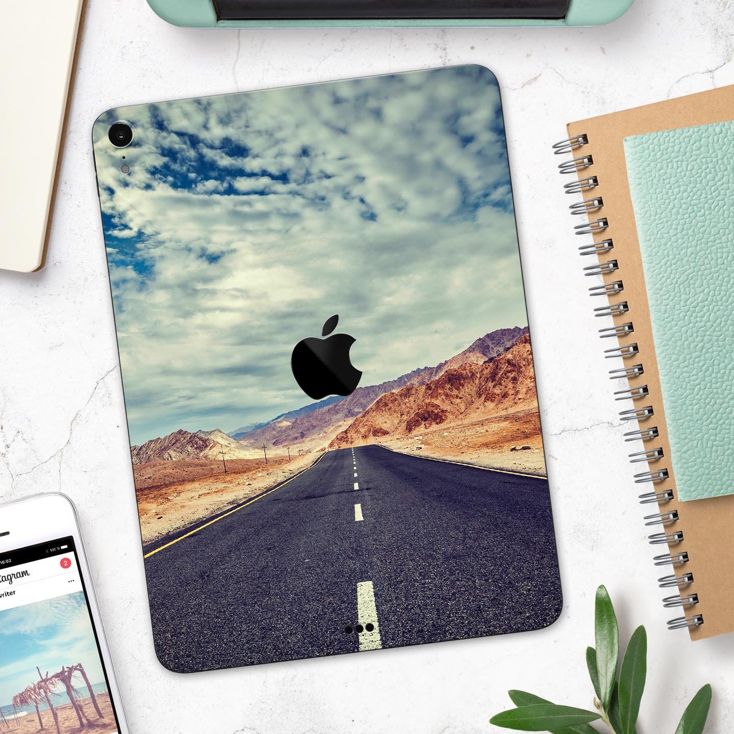 Desert Road full body skin decal for Apple iPad Pro, showcasing vibrant design and premium 3M material.
