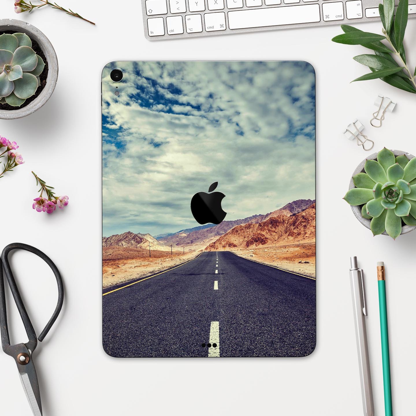 Desert Road full body skin decal for Apple iPad Pro, showcasing vibrant design and premium 3M material.