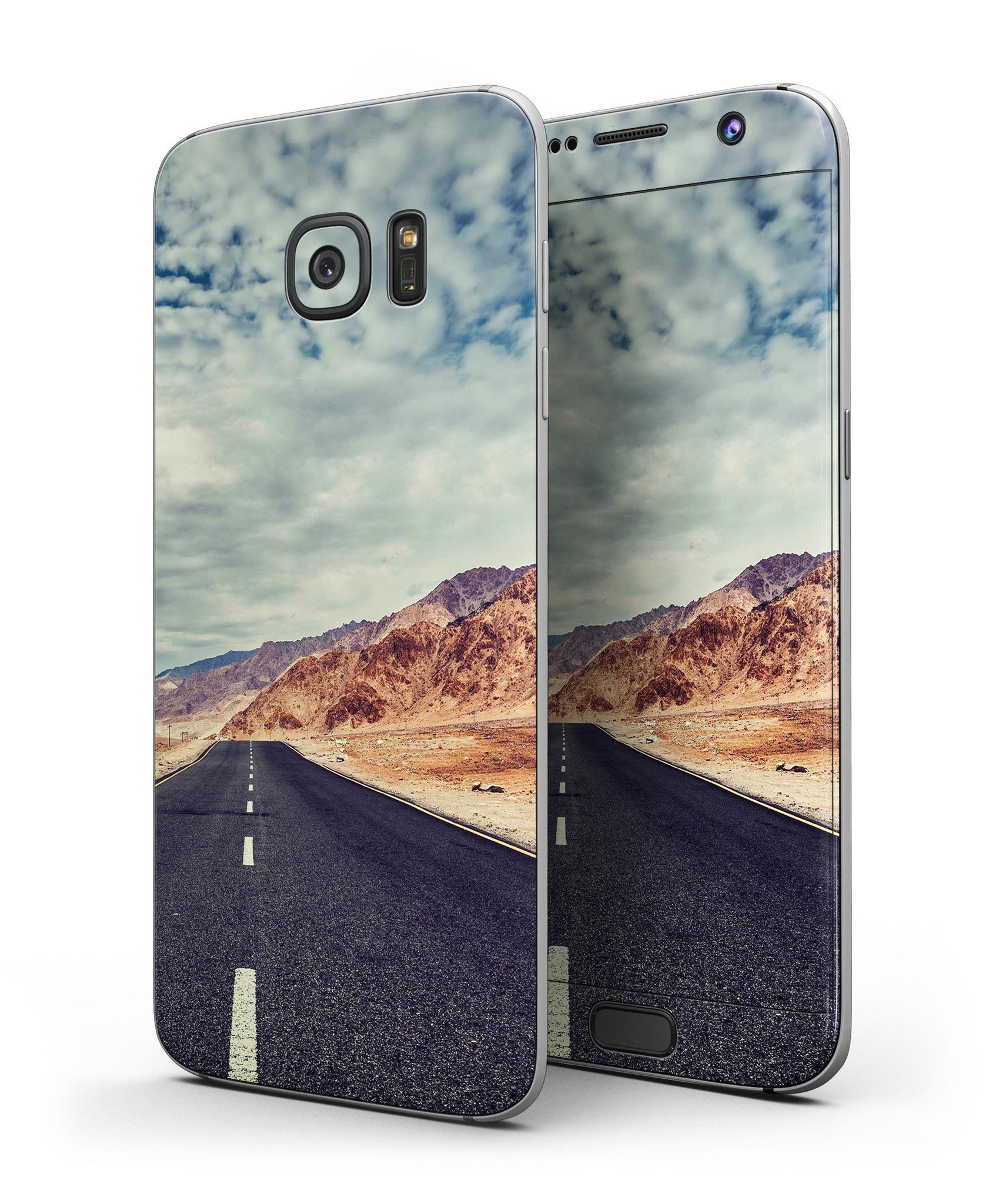 Desert Road Full Body Skin-Kit for Samsung Galaxy S7/S7 Edge showcasing premium vinyl design and finish options.