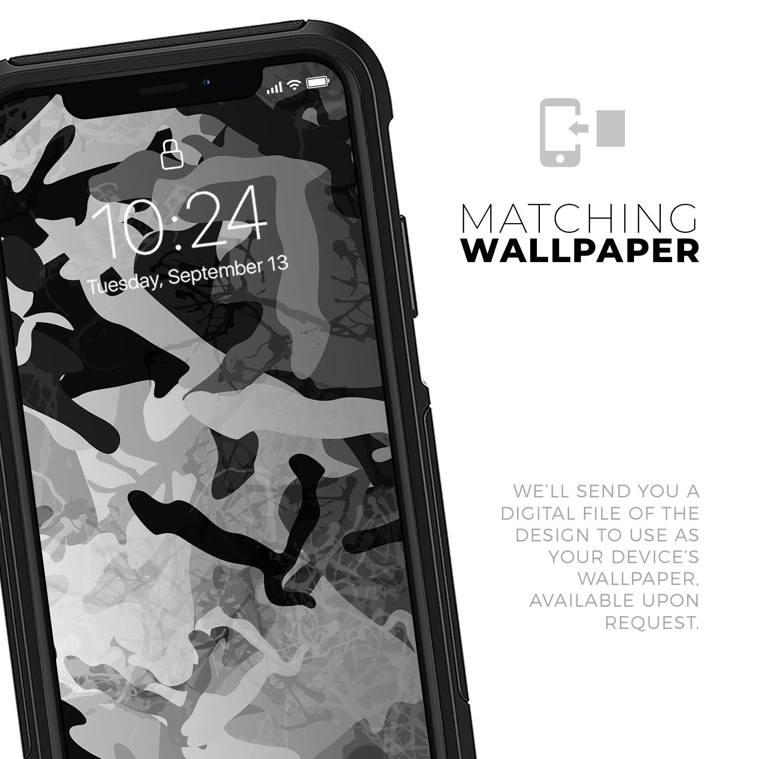 Desert Snow Camouflage V2 Skin Kit for iPhone OtterBox Cases, showcasing a stylish camouflage design on a sleek surface.