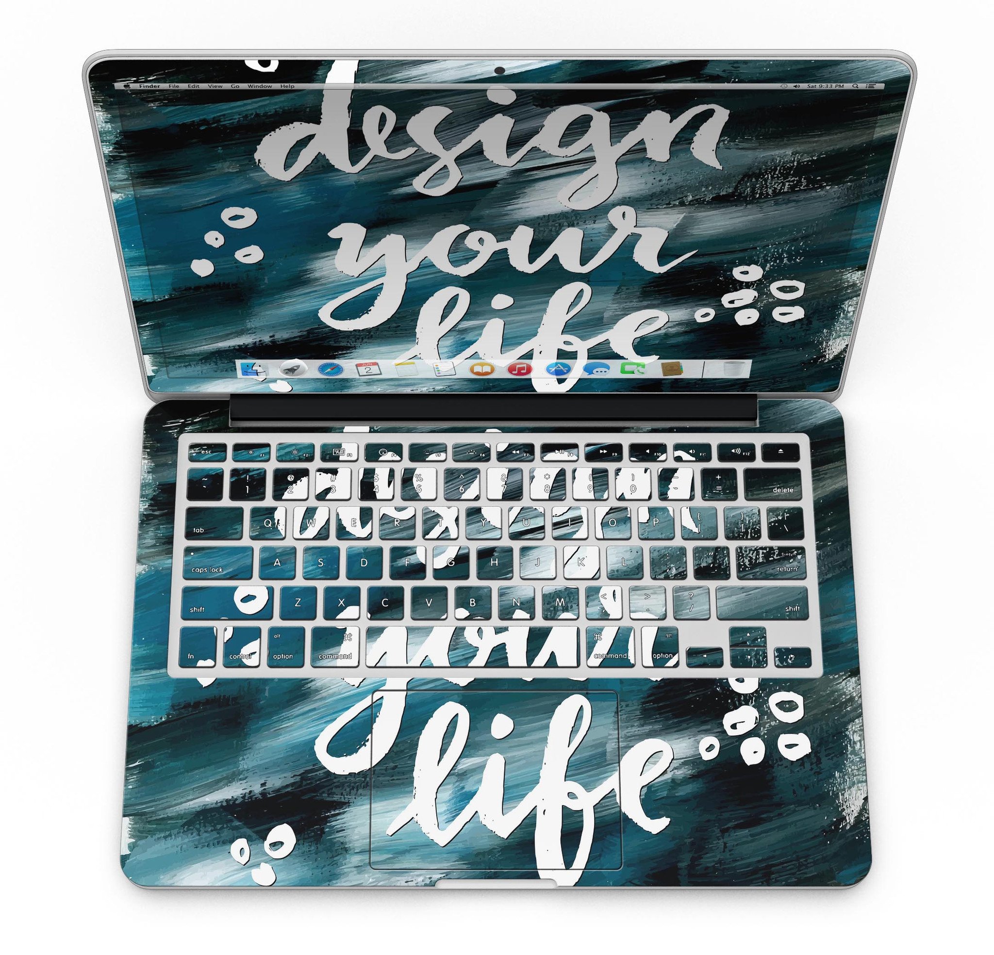 A MacBook Pro with Retina Display covered in a stylish full-coverage skin, showcasing a glossy finish and precise cut.