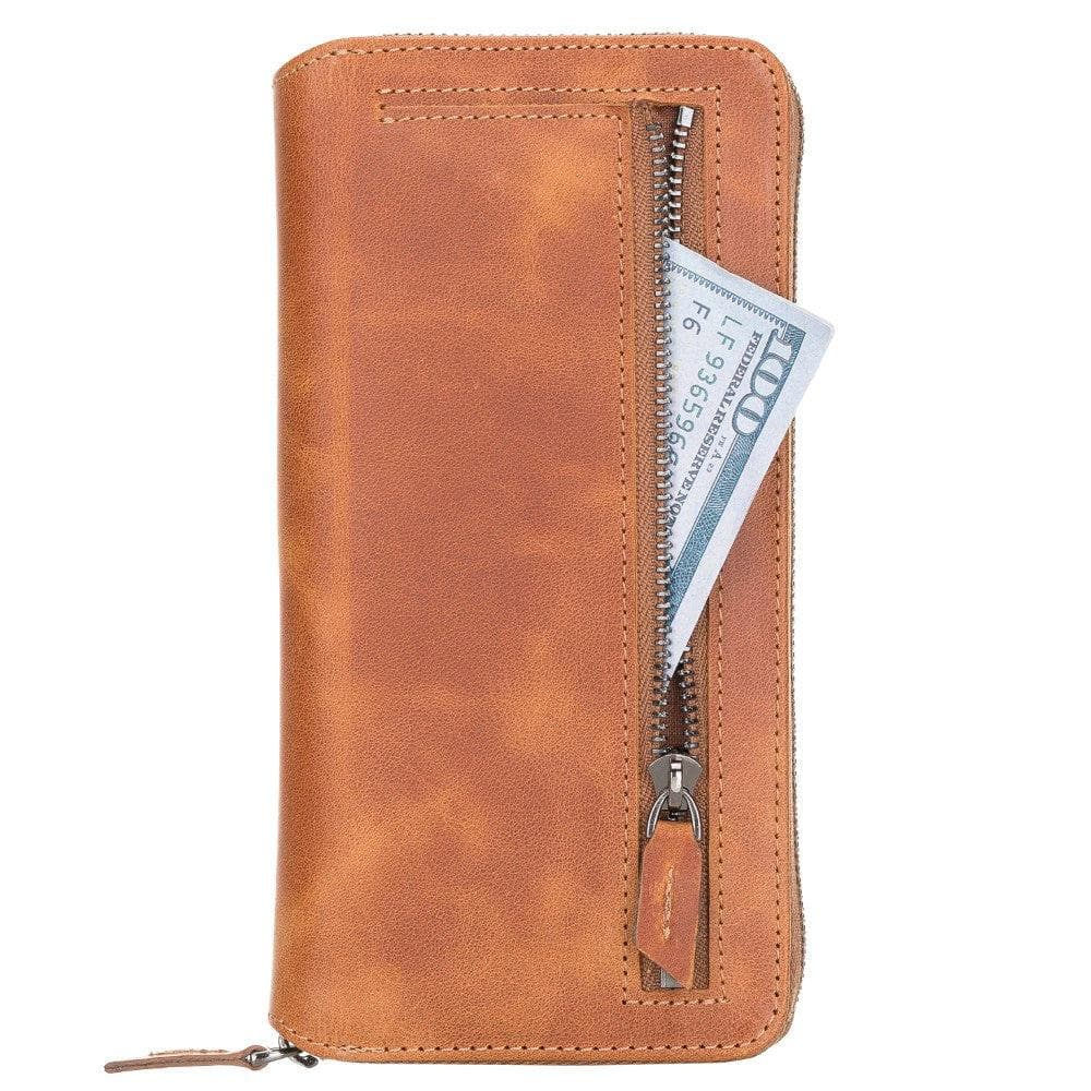 Detachable Leather Zipper Wallet Case for Samsung Galaxy S21 Series, showcasing genuine leather, card slots, and RFID protection.