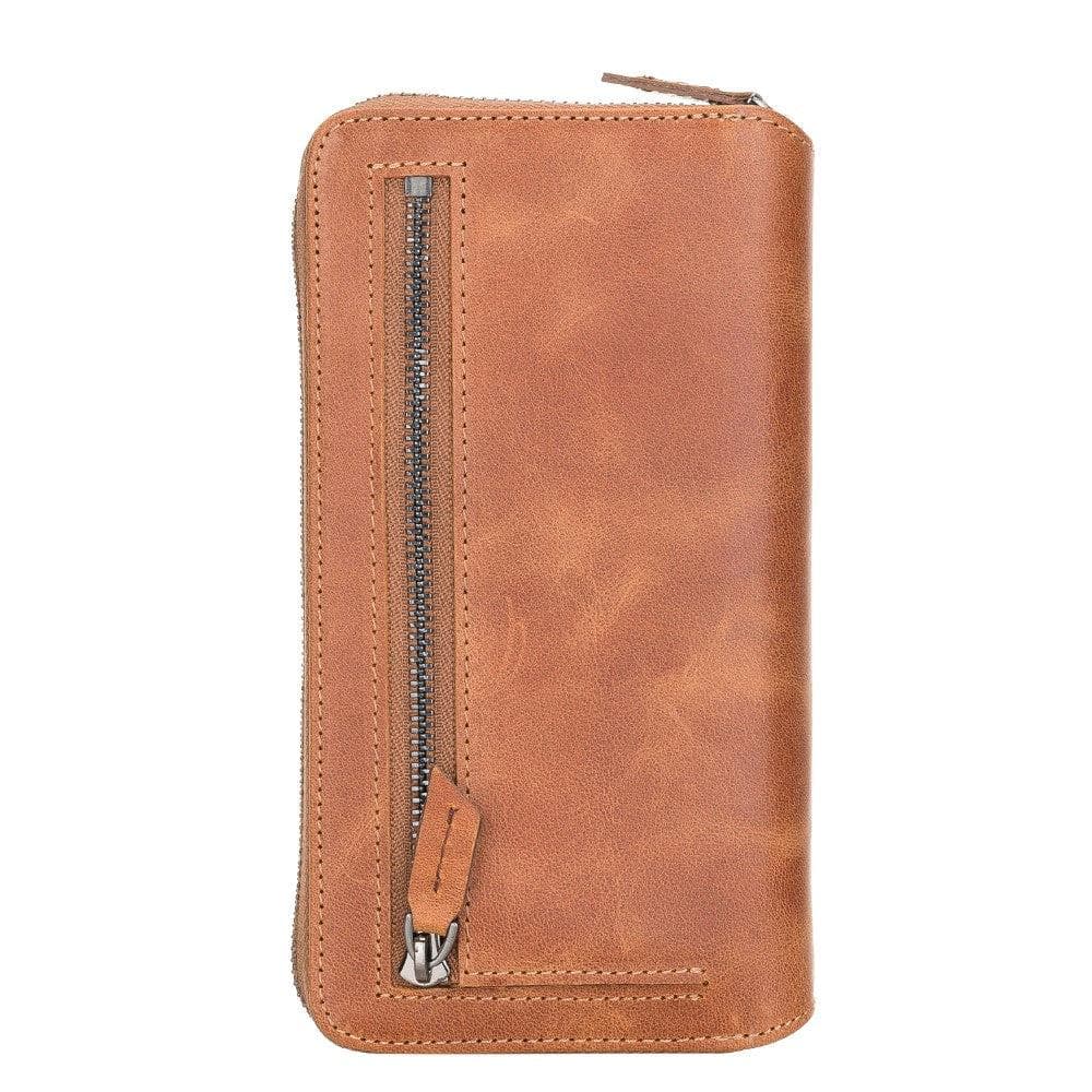 Detachable Leather Zipper Wallet Case for Samsung Galaxy S21 Series, showcasing genuine leather, card slots, and RFID protection.