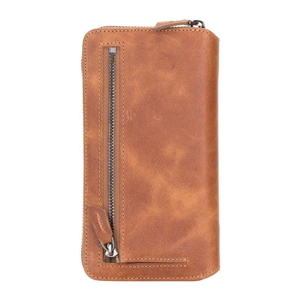Detachable Leather Zipper Wallet Case for Samsung Galaxy S21 Series, showcasing genuine leather, card slots, and RFID protection.