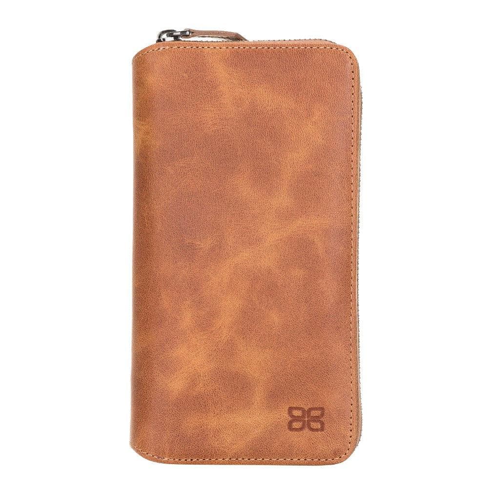 Detachable Leather Zipper Wallet Case for Samsung Galaxy S21 Series, showcasing genuine leather, card slots, and RFID protection.