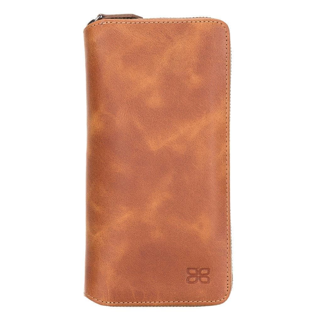 Detachable Leather Zipper Wallet Case for Samsung Galaxy S21 Series, showcasing genuine leather, card slots, and RFID protection.