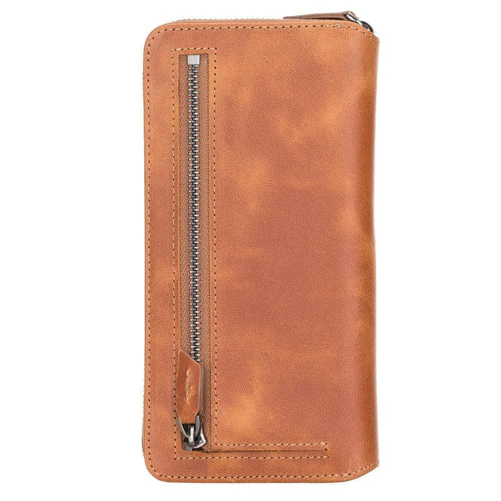 Detachable Leather Zipper Wallet Case for Samsung Galaxy S21 Series, showcasing genuine leather, card slots, and RFID protection.