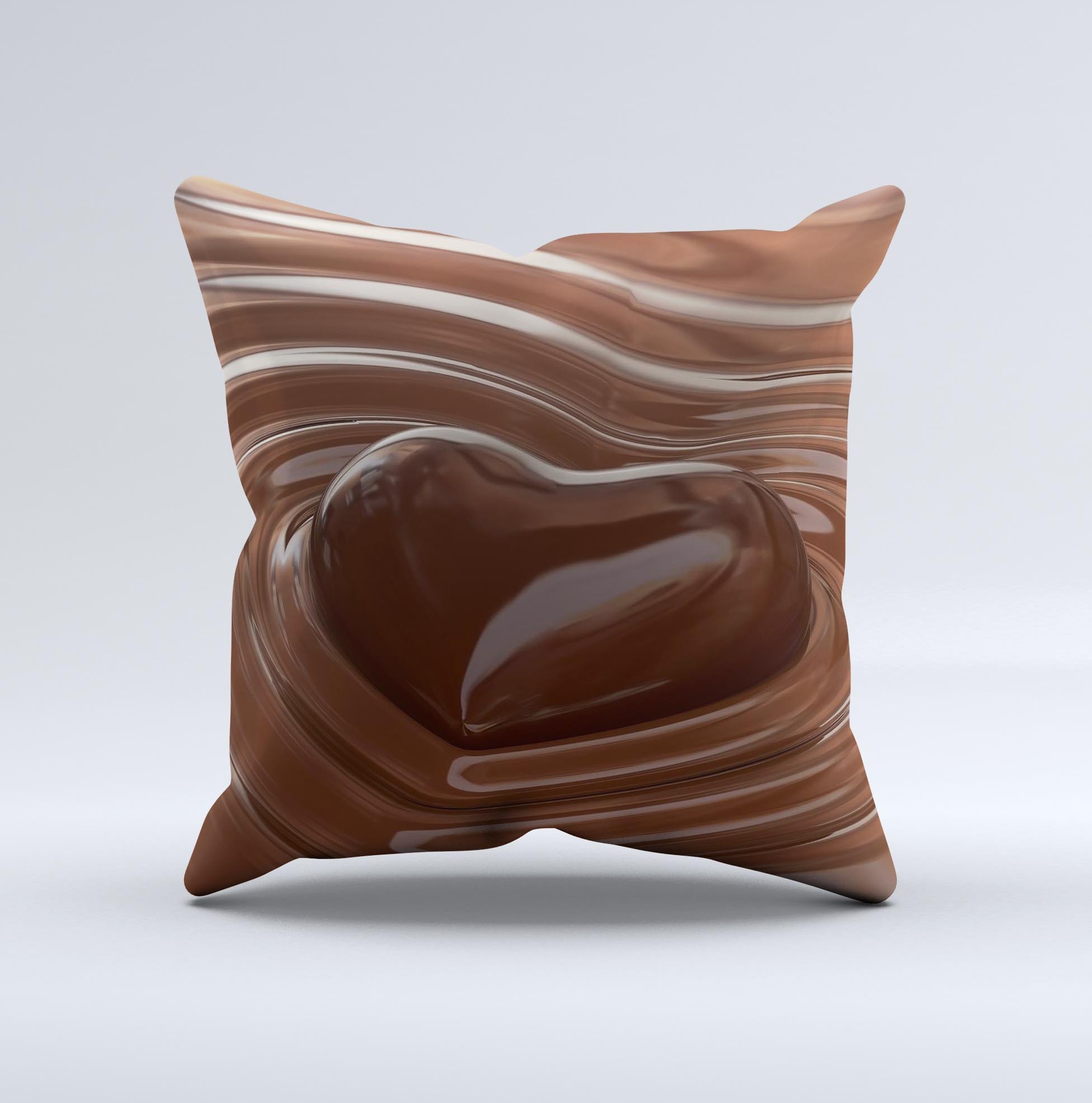 Dipped Chocolate Heart ink-Fuzed Decorative Throw Pillow showcasing a unique heart design on a soft fabric, perfect for home decor.