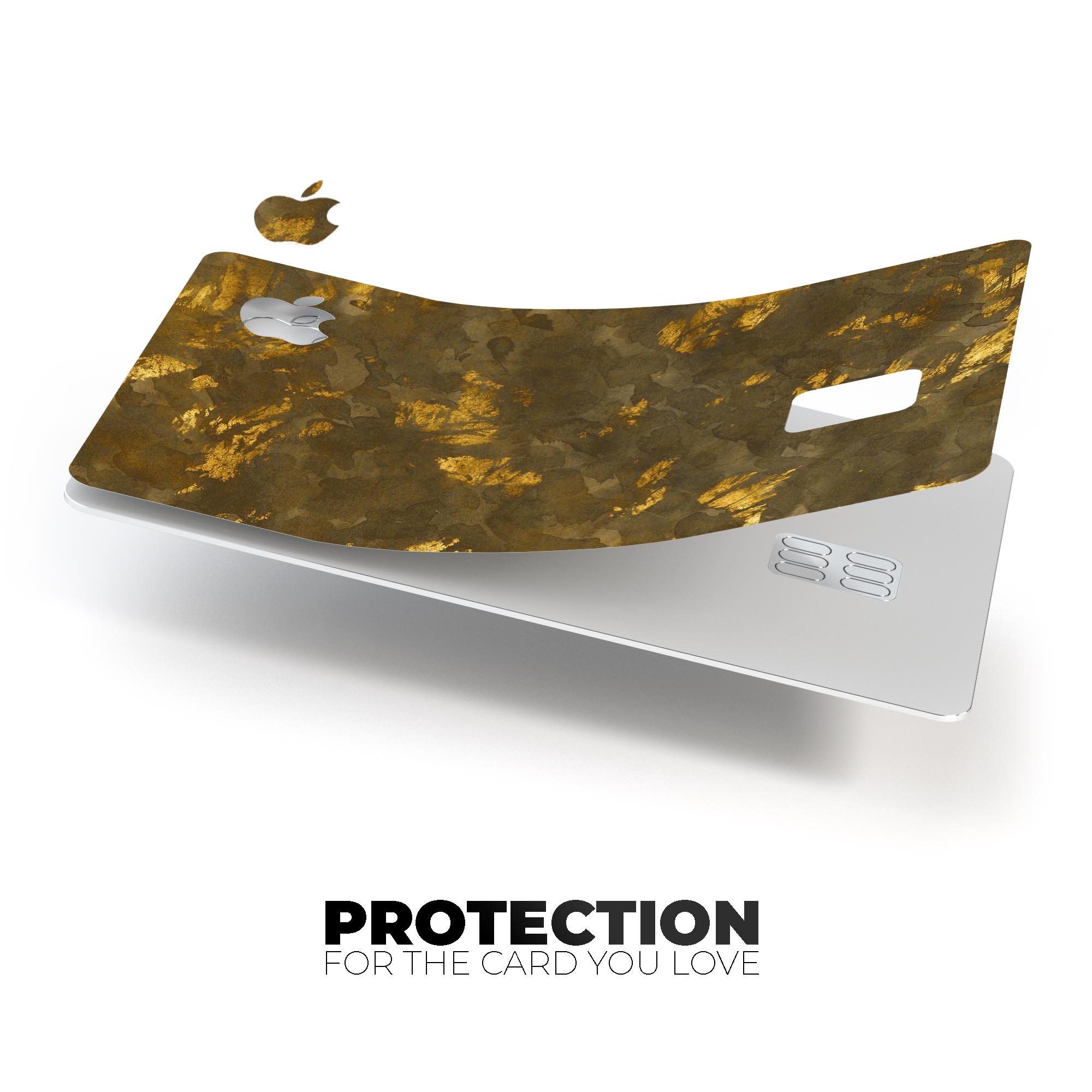 Dirt Covered Golden Plate skin applied to an Apple Card, showcasing its premium design and protective features.