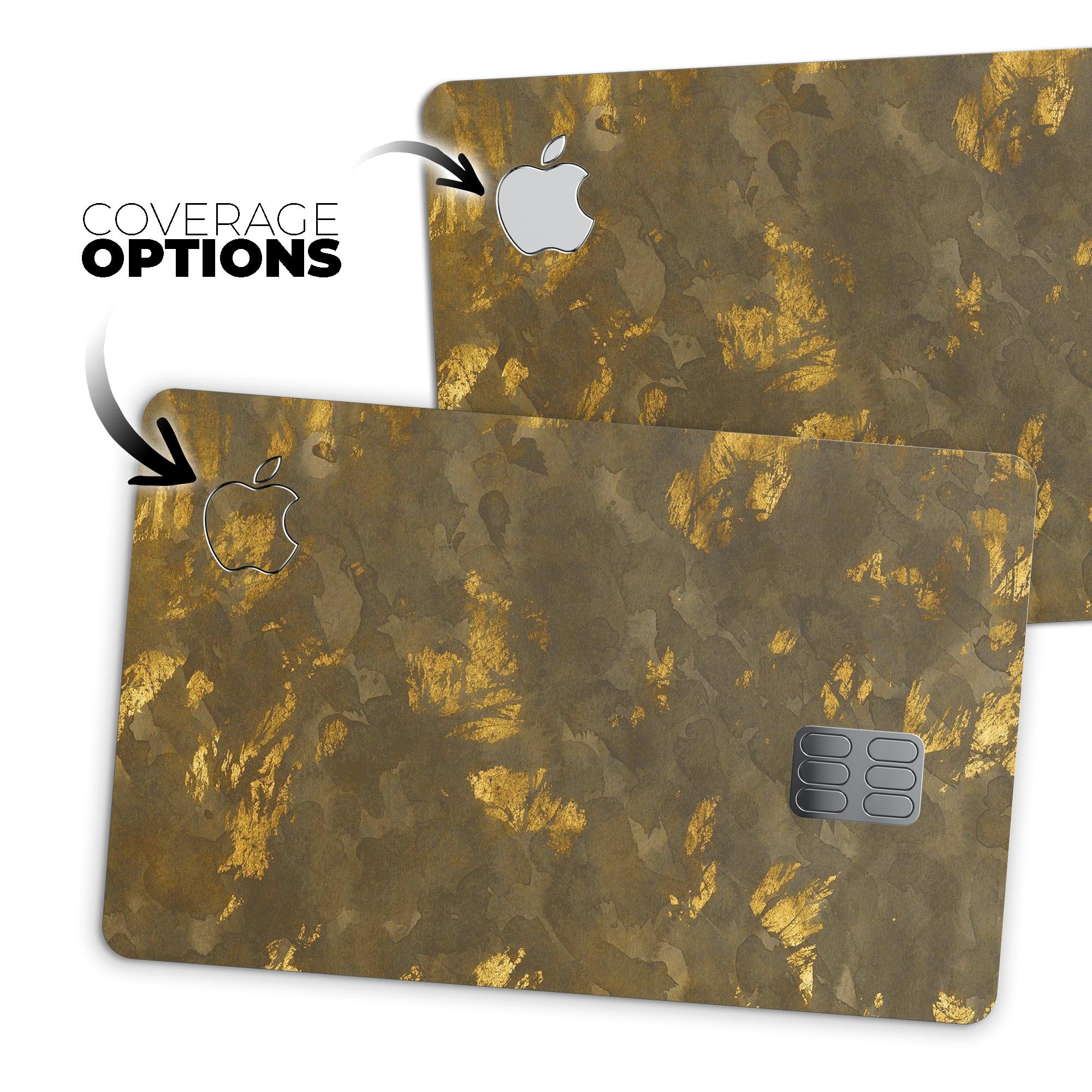 Dirt Covered Golden Plate skin applied to an Apple Card, showcasing its premium design and protective features.