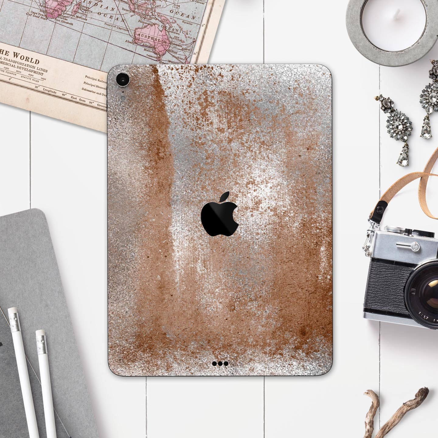Distressed Silver Texture skin decal for Apple iPad, showcasing its sleek design and premium finish.