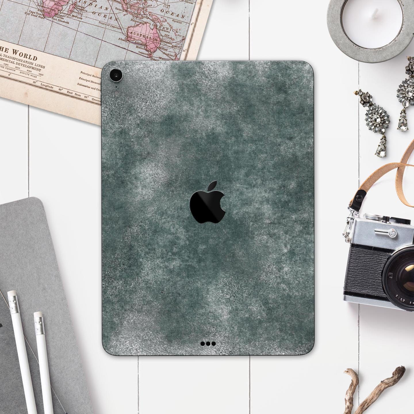 Distressed Silver Texture v12 skin decal for Apple devices, showcasing a sleek design and premium finish.