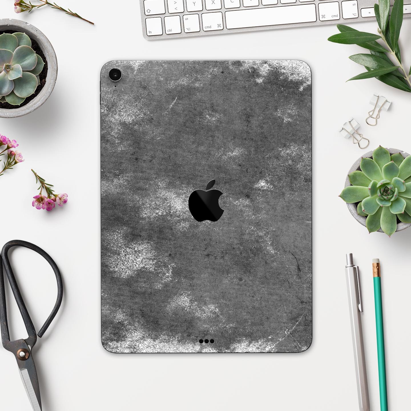 Distressed Silver Texture skin decal for Apple iPad, showcasing a sleek design and premium finish.