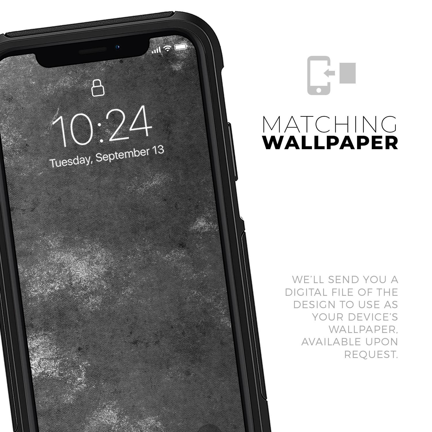 Distressed Silver Texture Skin Kit for iPhone OtterBox Cases, showcasing a sleek silver design with a textured finish.