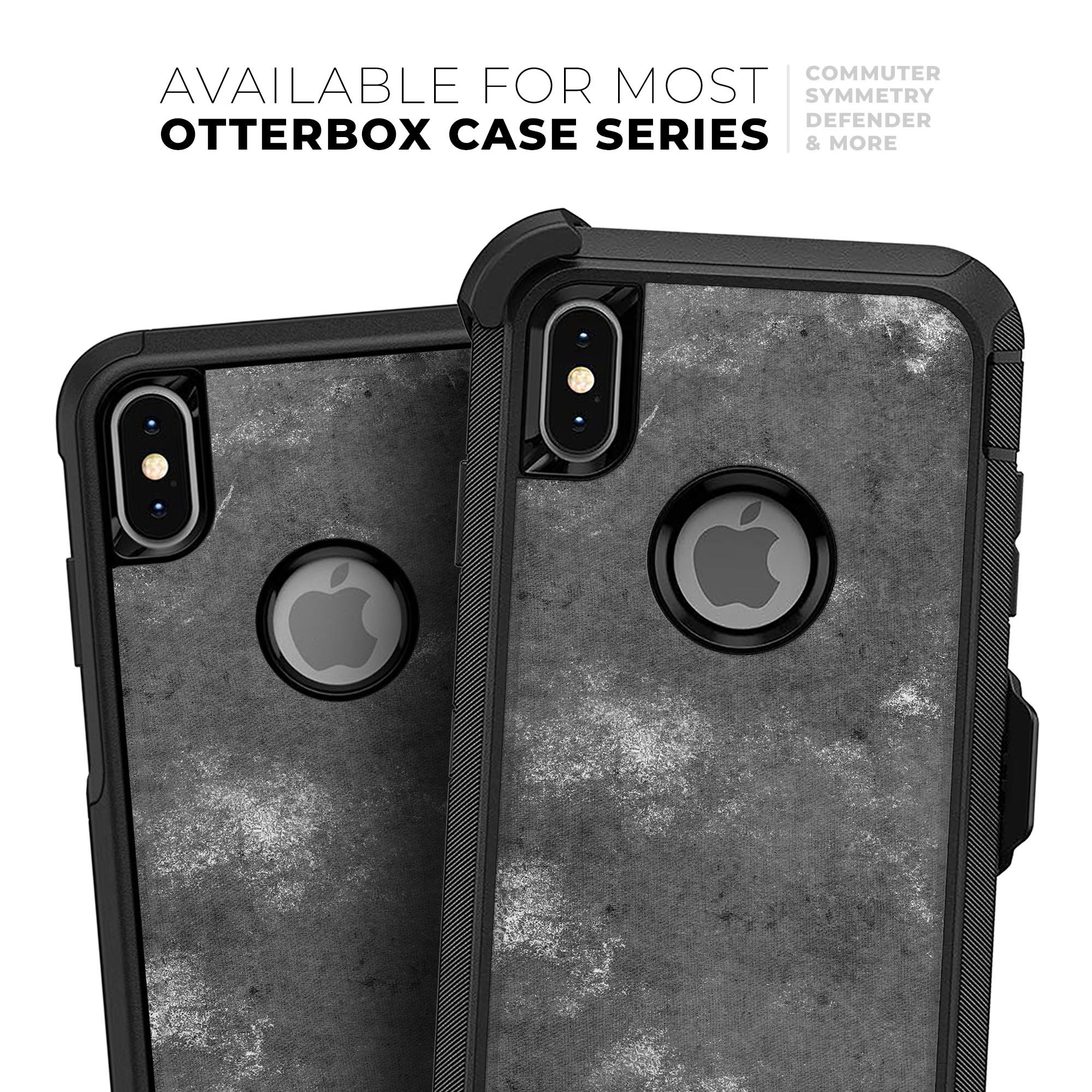 Distressed Silver Texture Skin Kit for iPhone OtterBox Cases, showcasing a sleek silver design with a textured finish.
