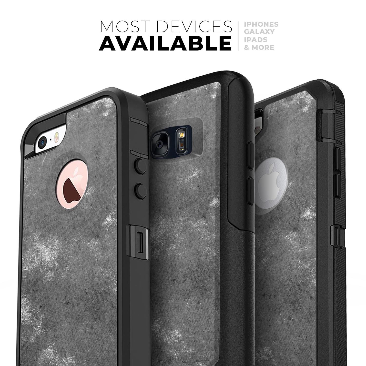 Distressed Silver Texture Skin Kit for iPhone OtterBox Cases, showcasing a sleek silver design with a textured finish.