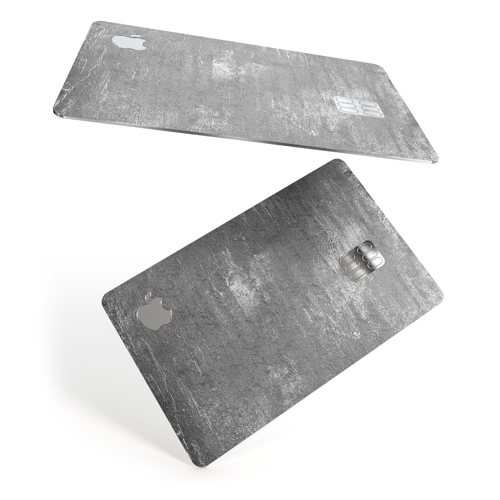Distressed Silver Texture decal skin applied on an Apple Card, showcasing its premium design and protective features.