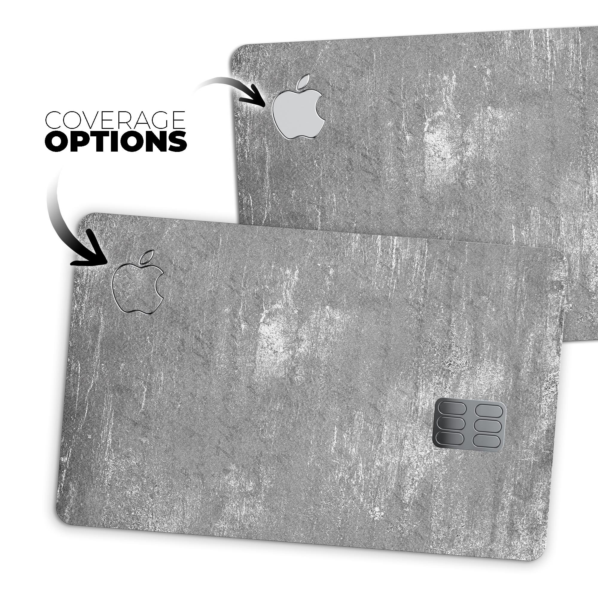 Distressed Silver Texture decal skin applied on an Apple Card, showcasing its premium design and protective features.