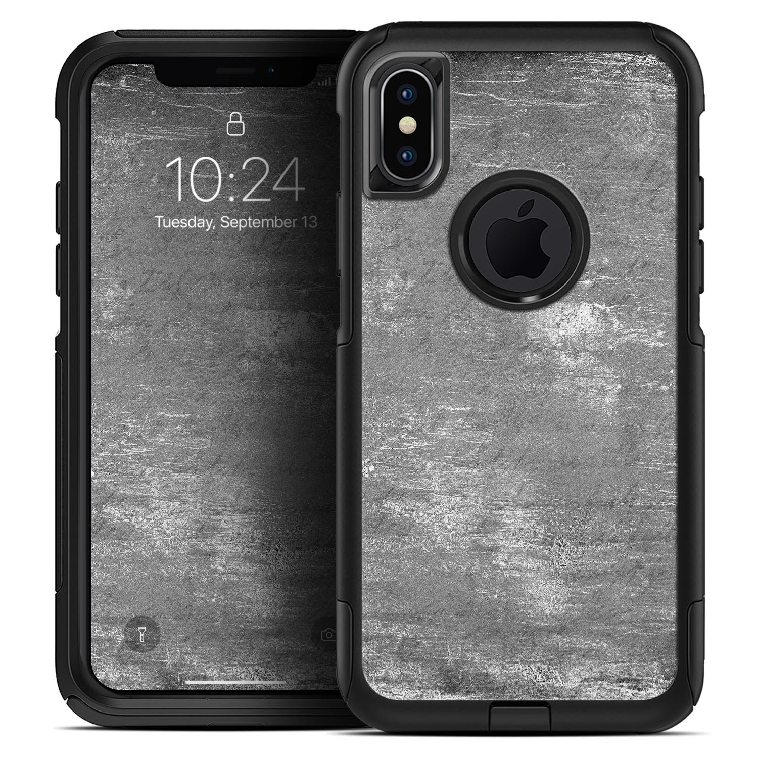 Distressed Silver Texture Skin Kit for iPhone OtterBox Cases, showcasing a sleek design and premium finish.