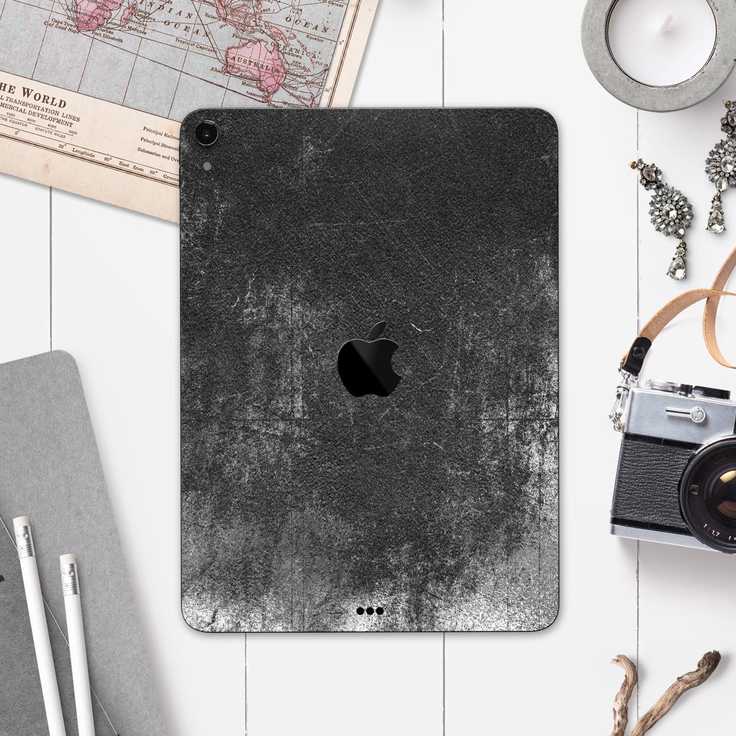 Distressed Silver Texture skin decal for Apple iPad, showcasing its sleek design and premium finish.
