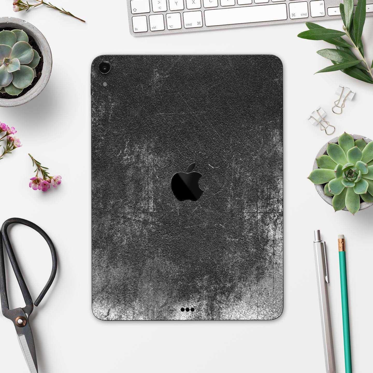 Distressed Silver Texture skin decal for Apple iPad, showcasing its sleek design and premium finish.