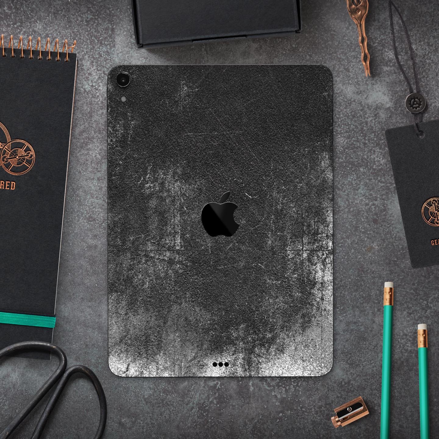 Distressed Silver Texture skin decal for Apple iPad, showcasing its sleek design and premium finish.