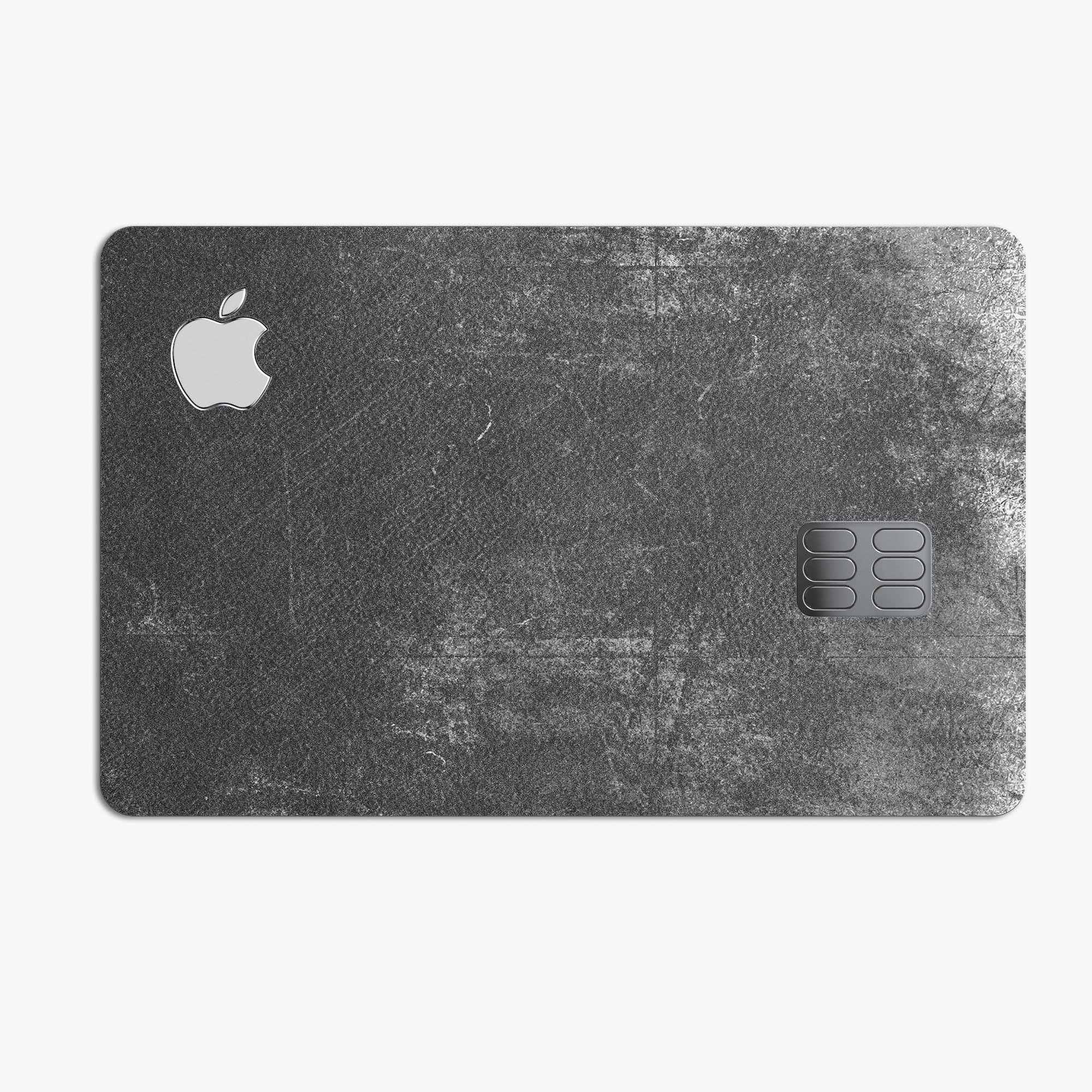 Distressed Silver Texture decal skin applied to an Apple Card, showcasing its premium design and protective features.